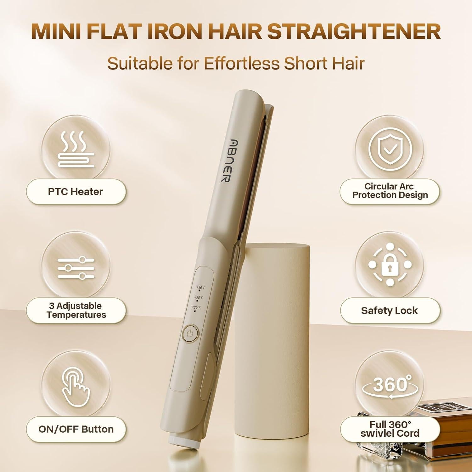 Plancha de Pelo Mini ABNER Cerámica 0.7" Temperatura Ajustable