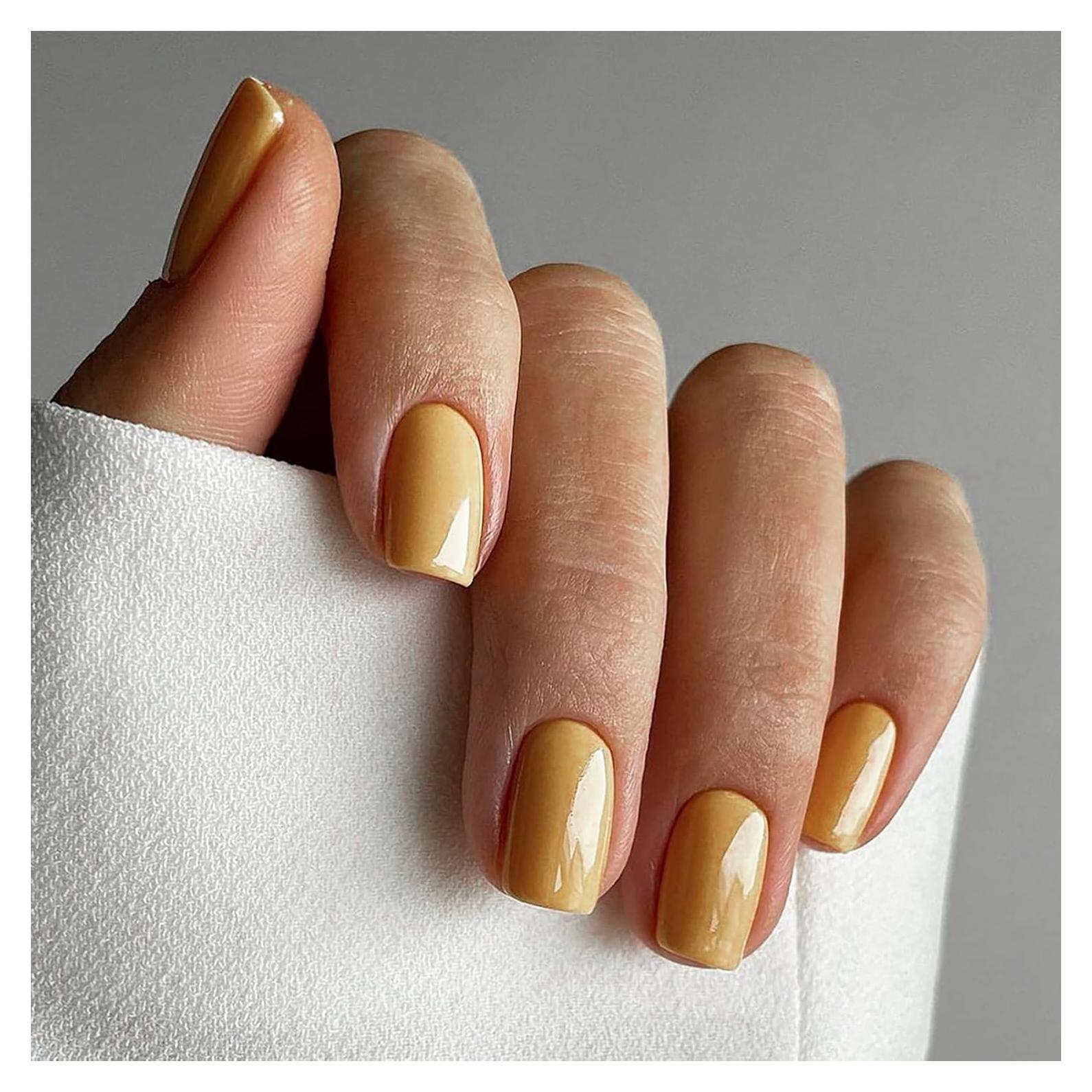 Uñas Postizas Cortas Cuadradas MABKJLF Amarillas 24 Piezas