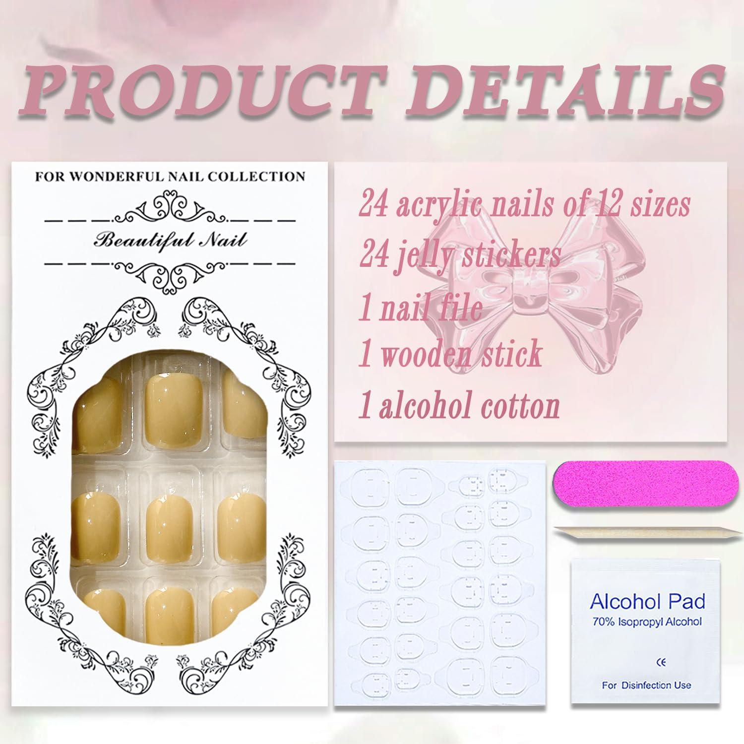 Uñas Postizas Cortas Cuadradas MABKJLF Amarillas 24 Piezas