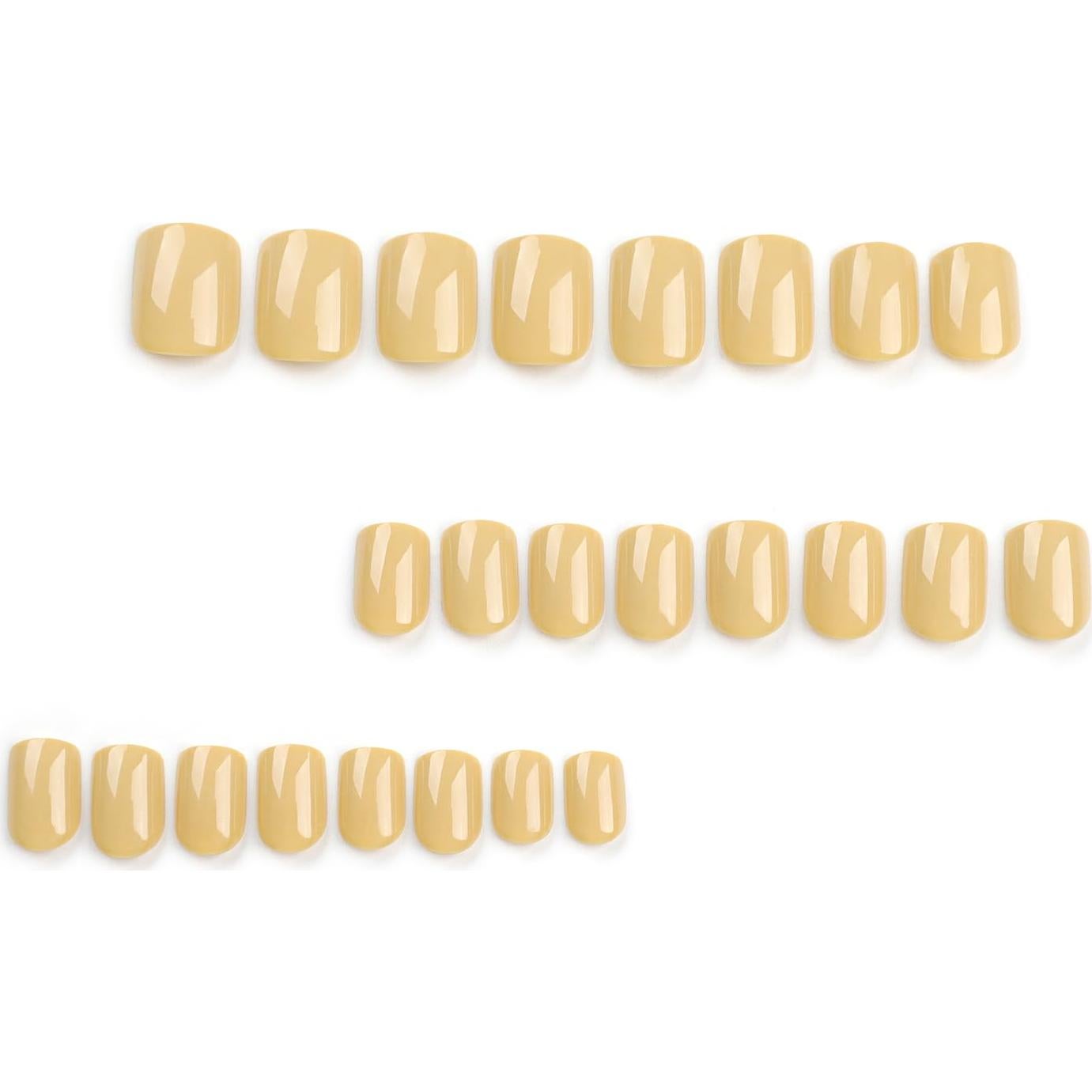 Uñas Postizas Cortas Cuadradas MABKJLF Amarillas 24 Piezas