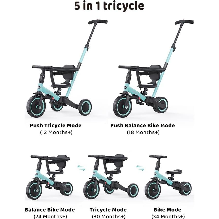 Triciclo Multifuncional Newyoo TR008 para Niños 1-3 Años Azul