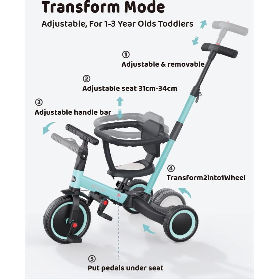 Triciclo Multifuncional Newyoo TR008 para Niños 1-3 Años Azul