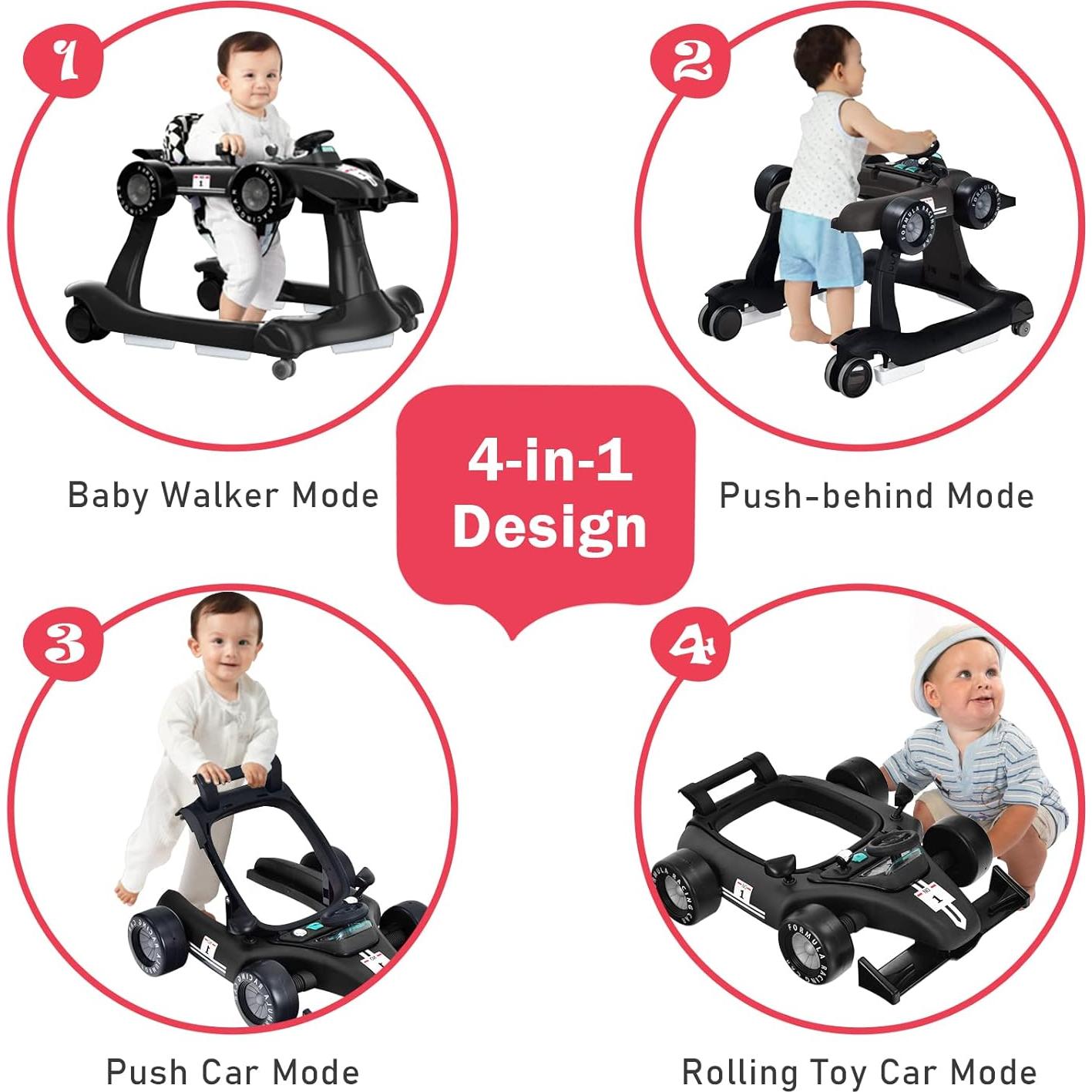 Andador 4-en-1 BABY JOY Plegable Ajustable para Bebés 6-18 Meses