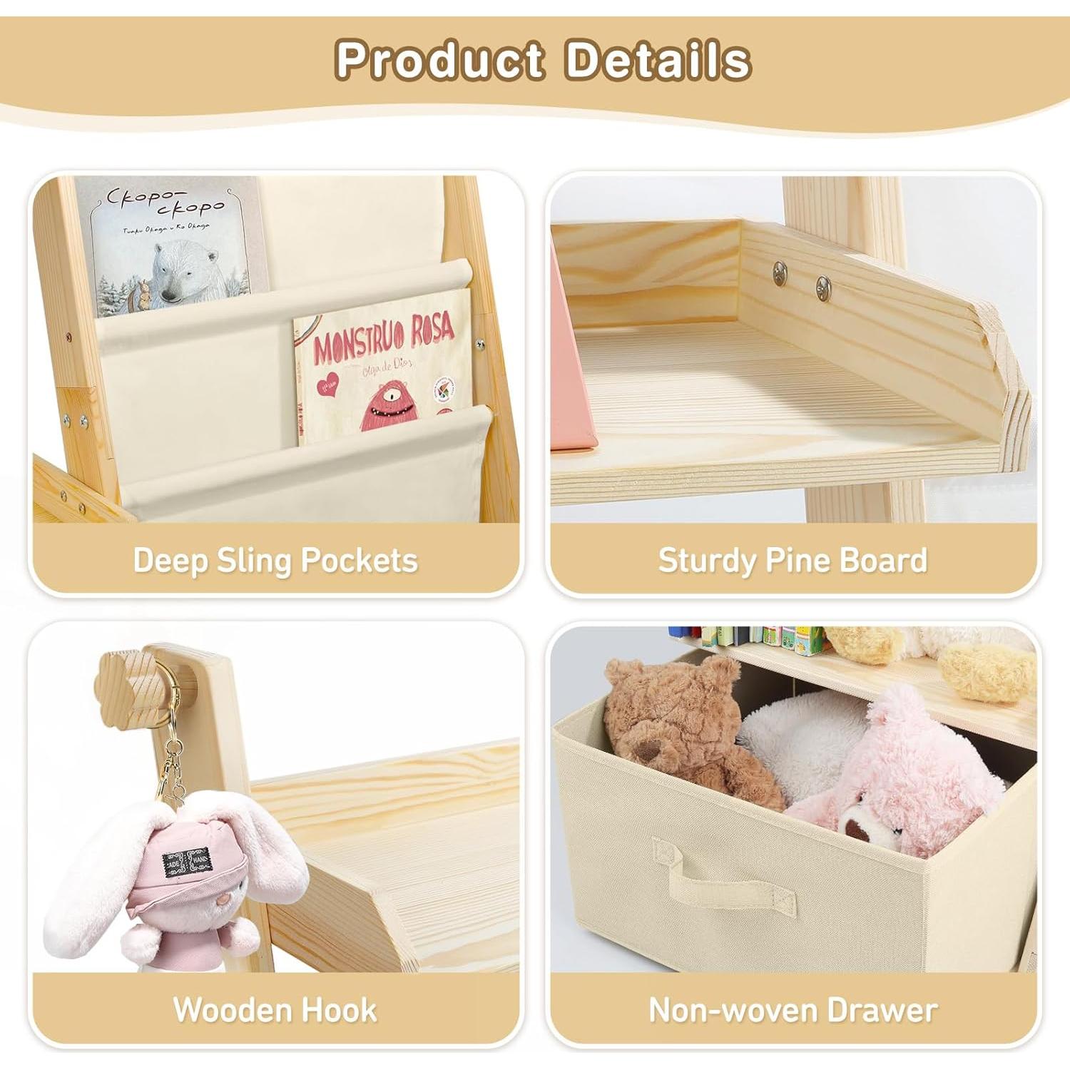 Estantería Organizador de Juguetes 2 en 1 Wooshwa Beige