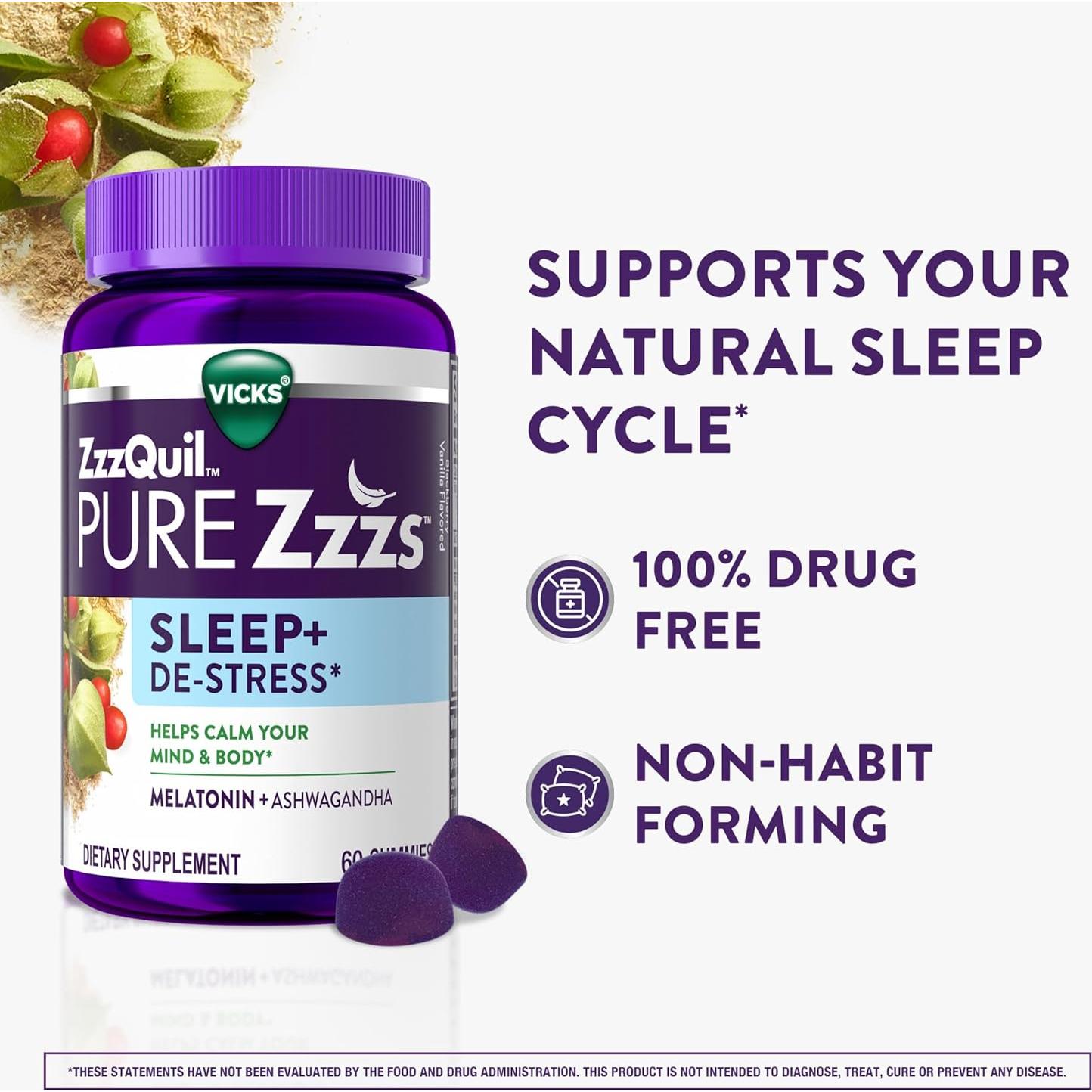 Gominolas de Melatonina ZzzQuil PURE Zzzs De-Stress 60 Unidades