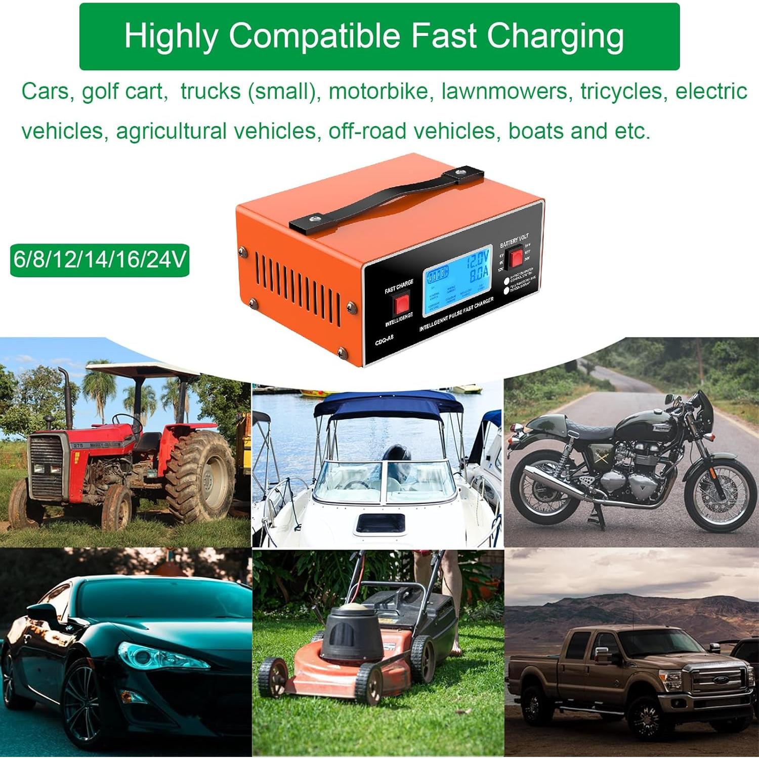 Cargador de Batería Inteligente JYEASTZ 6-24V 0-10A Naranja