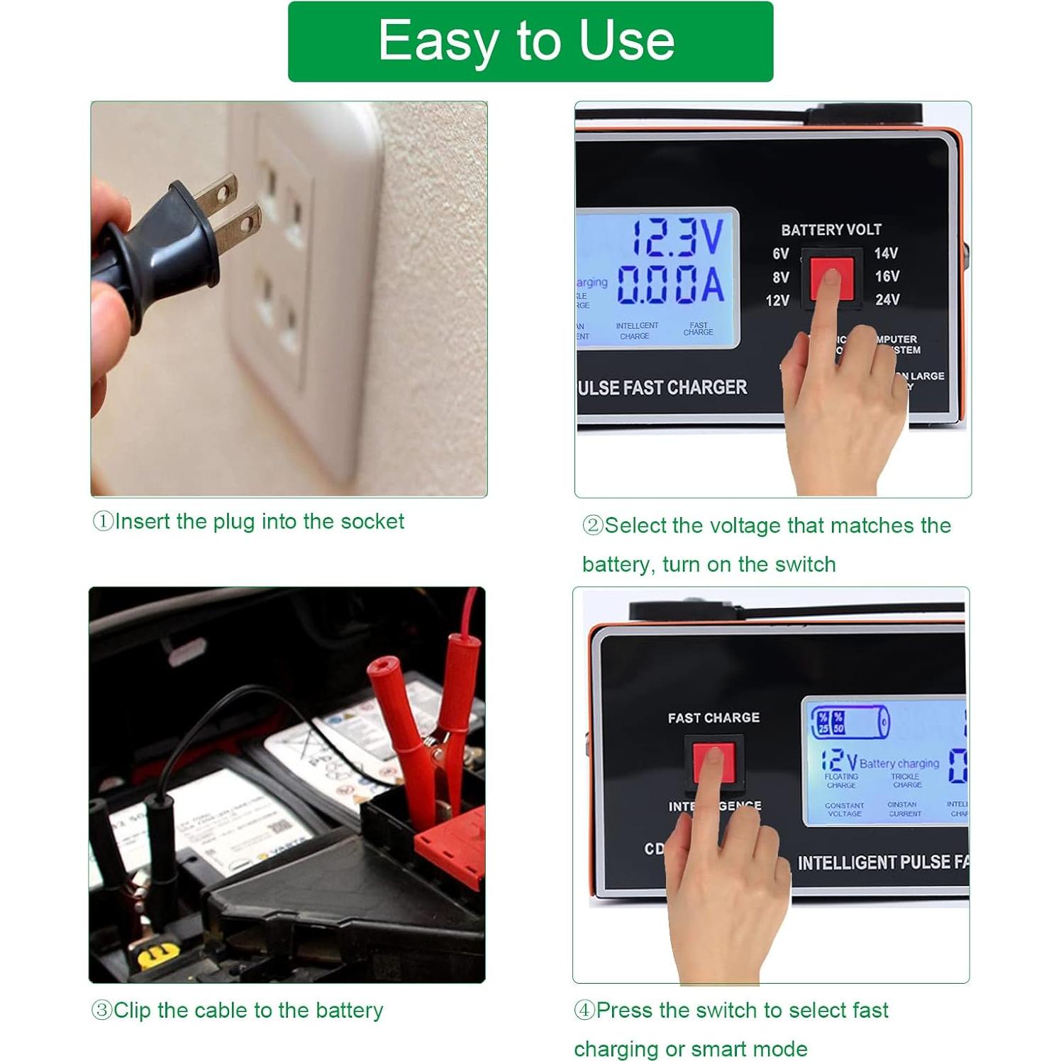 Cargador de Batería Inteligente JYEASTZ 6-24V 0-10A Naranja