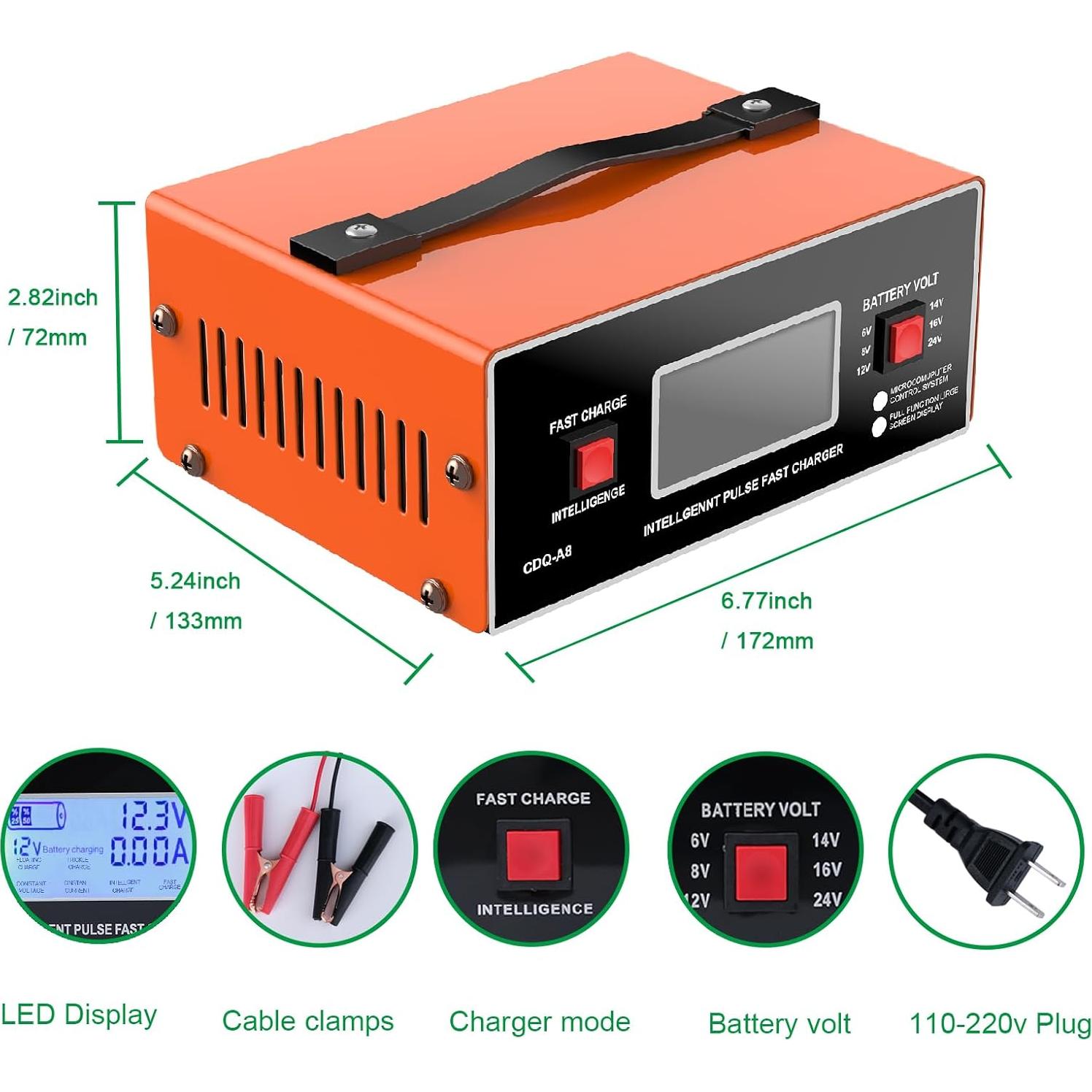 Cargador de Batería Inteligente JYEASTZ 6-24V 0-10A Naranja