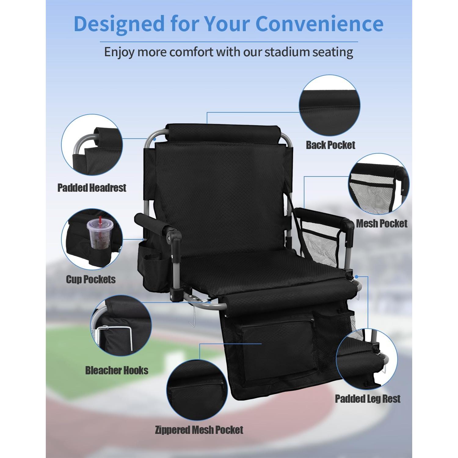 Asiento de Estadio AOOXIMI Plegable con Respaldo y Portavasos