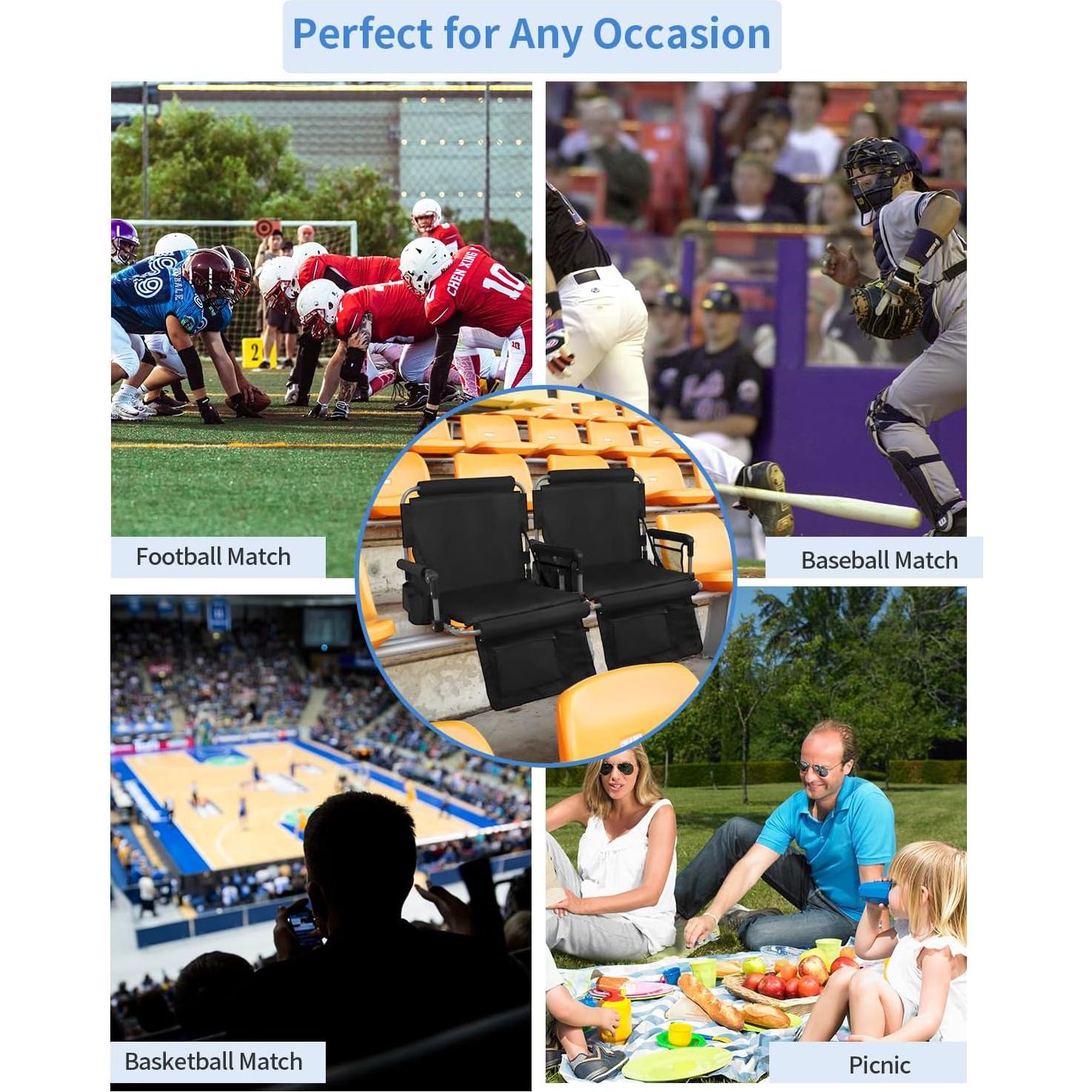 Asiento de Estadio AOOXIMI Plegable con Respaldo y Portavasos