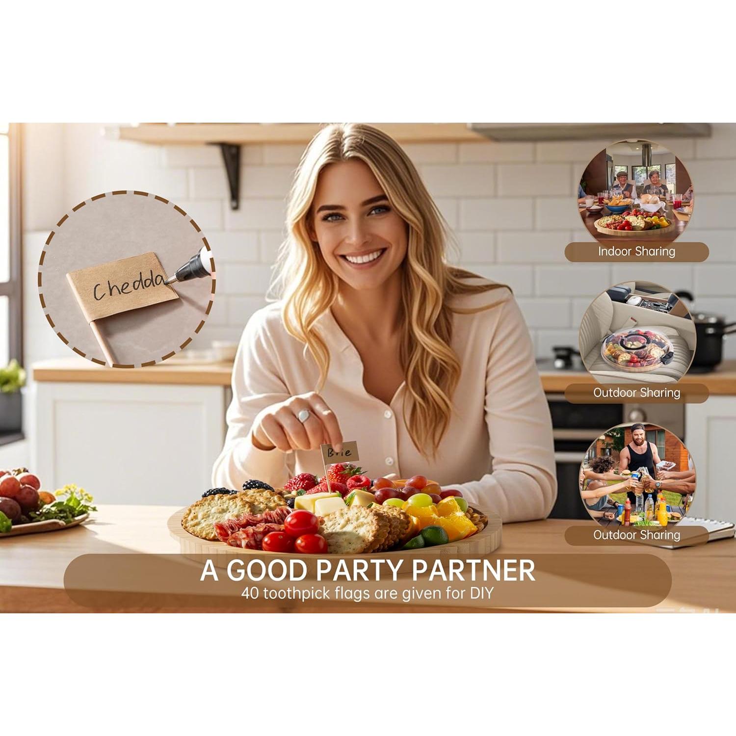 Tabla de Charcutería Redonda THETCHRY de Bambú 36x32.9cm