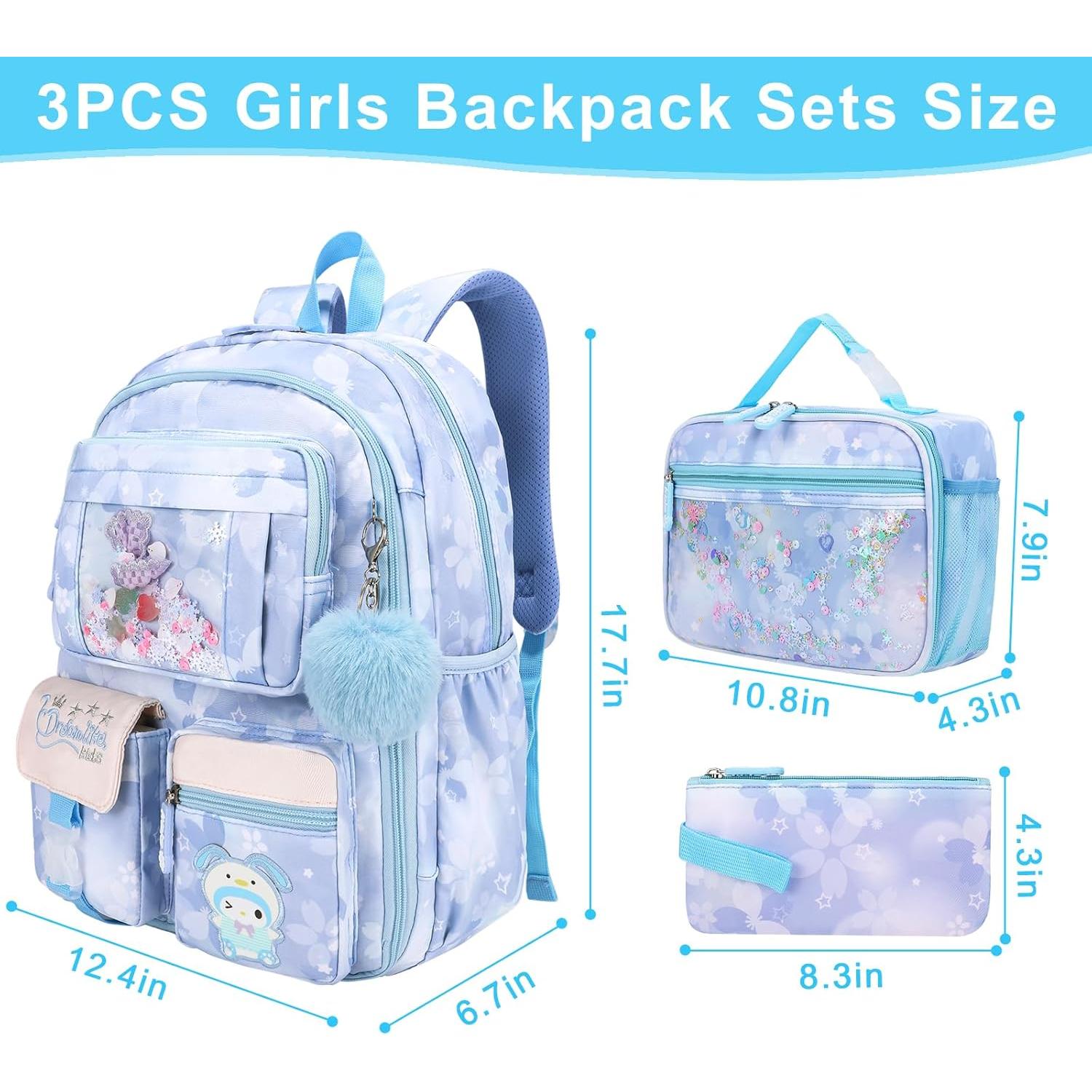 Mochila Escolar para Niñas Azul - Set 3 Piezas con Estuche