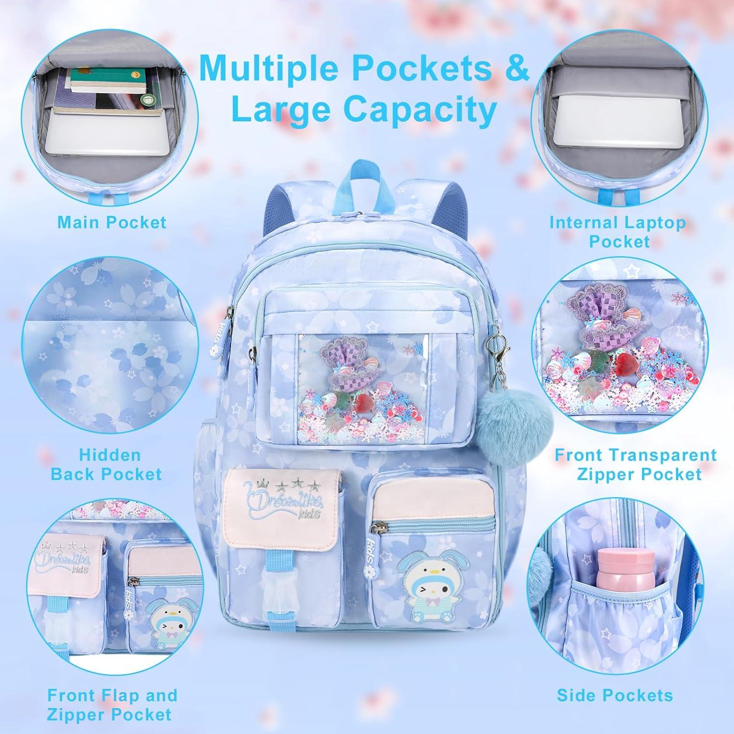 Mochila Escolar para Niñas Azul - Set 3 Piezas con Estuche