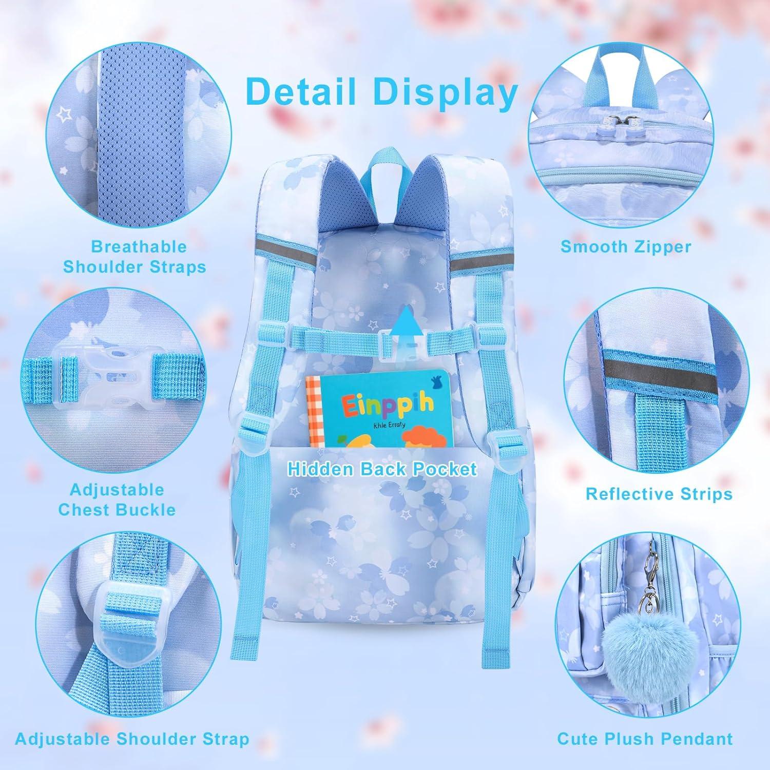 Mochila Escolar para Niñas Azul - Set 3 Piezas con Estuche