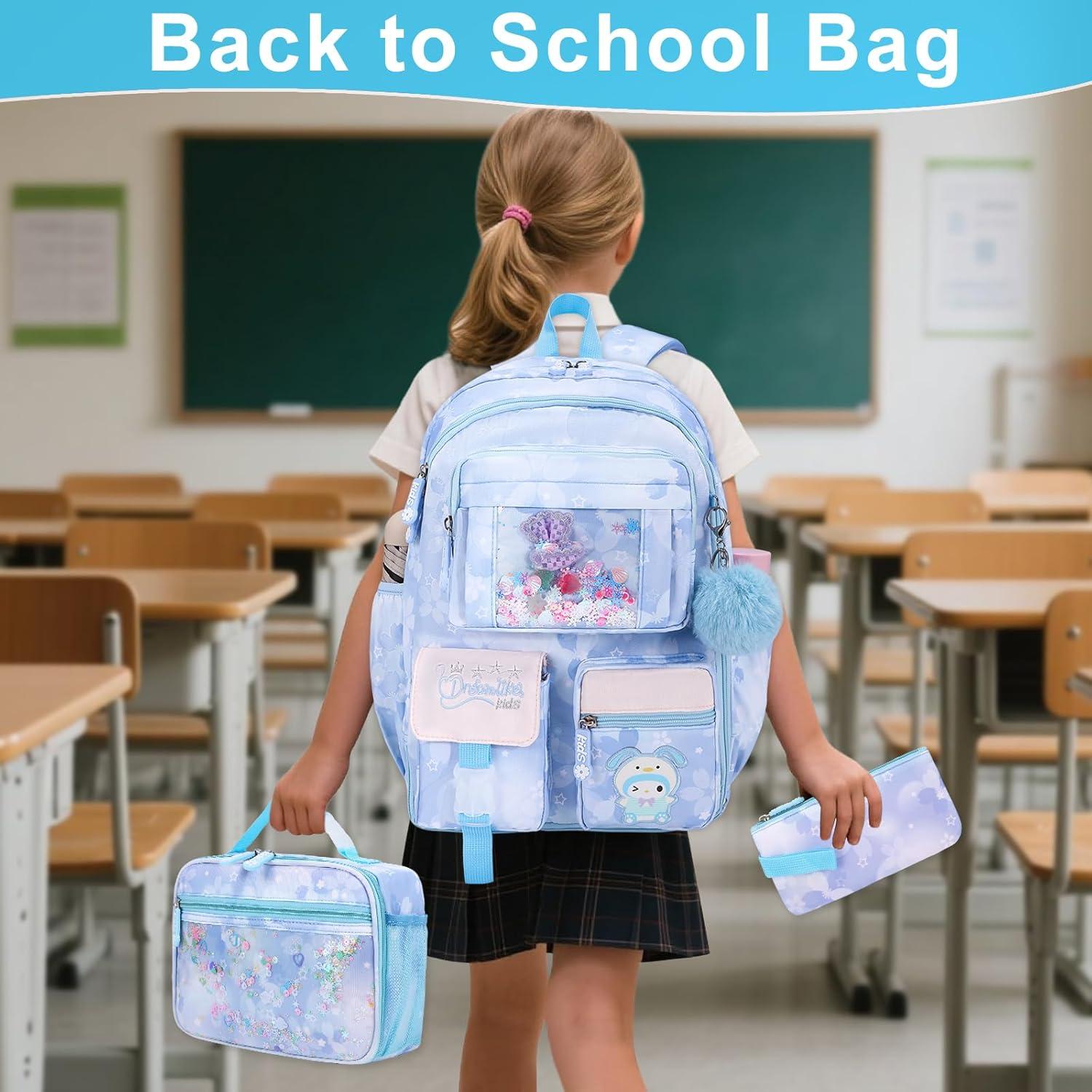 Mochila Escolar para Niñas Azul - Set 3 Piezas con Estuche