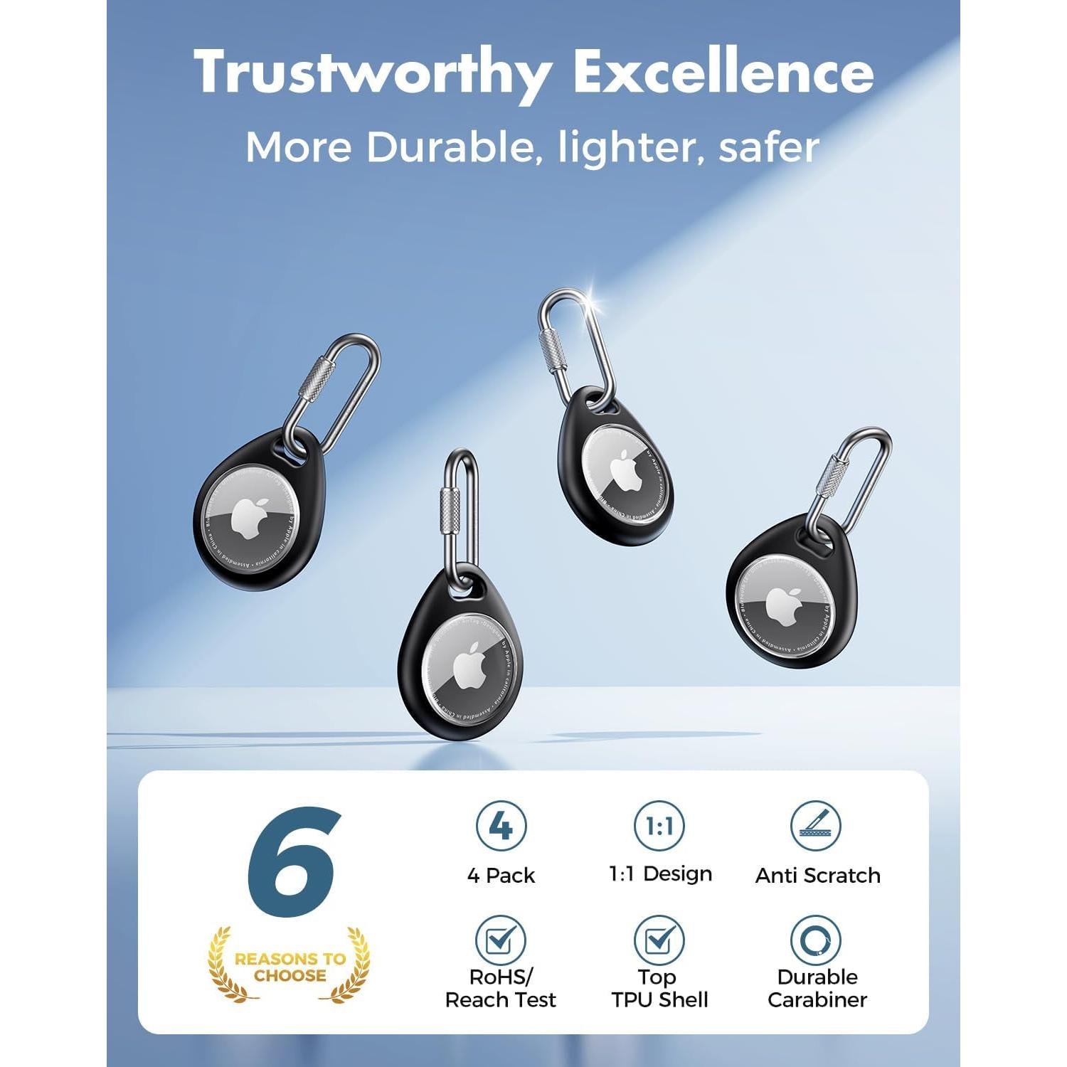 Soporte AirTag UNBREAKcable - Paquete de 4 fundas TPU Negro