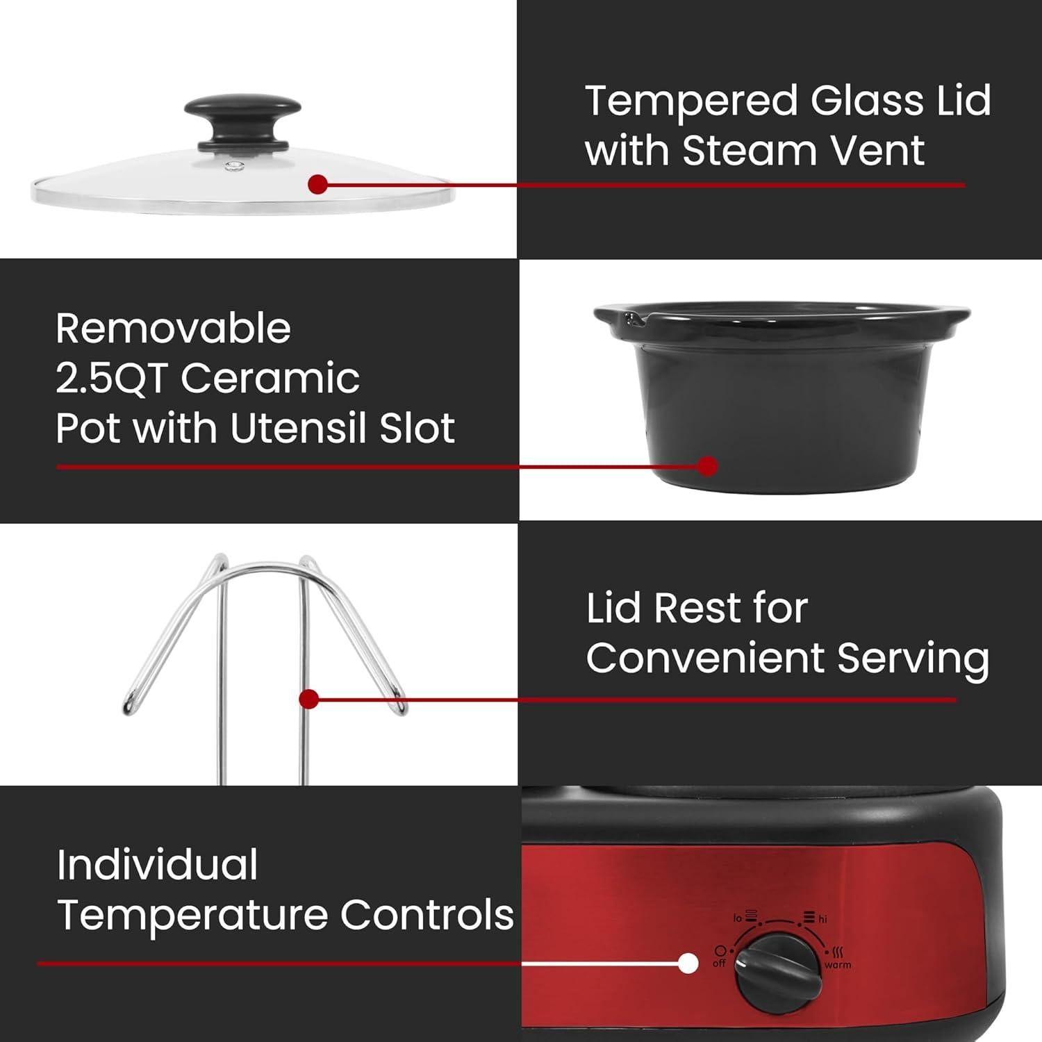 Olla de Cocción Lenta Triple Elite Gourmet EWMST-325R 3 x 2.5L