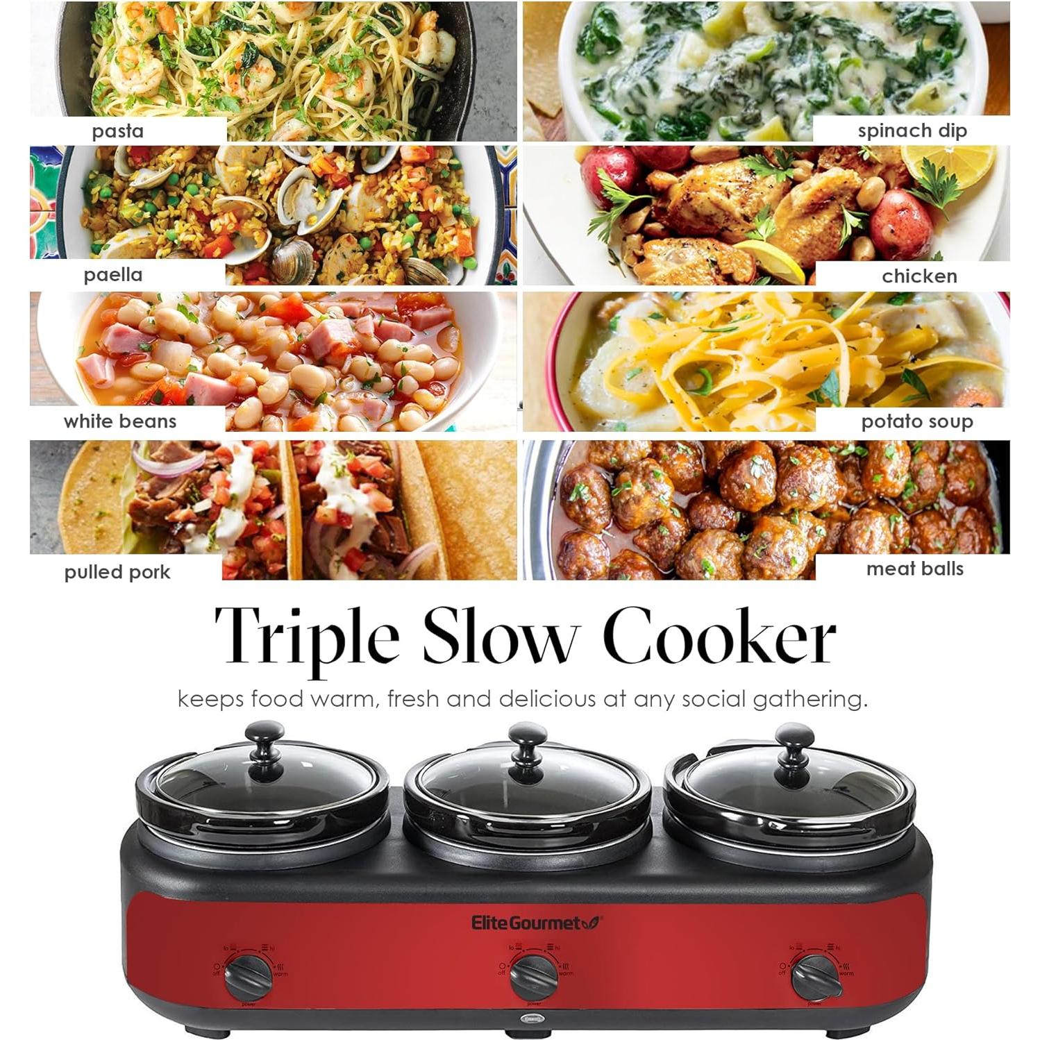 Olla de Cocción Lenta Triple Elite Gourmet EWMST-325R 3 x 2.5L