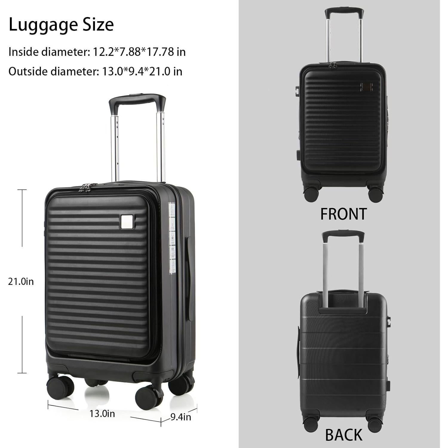 Maleta de Mano Expandible Kmvazcd 20" Negra con Ruedas y TSA