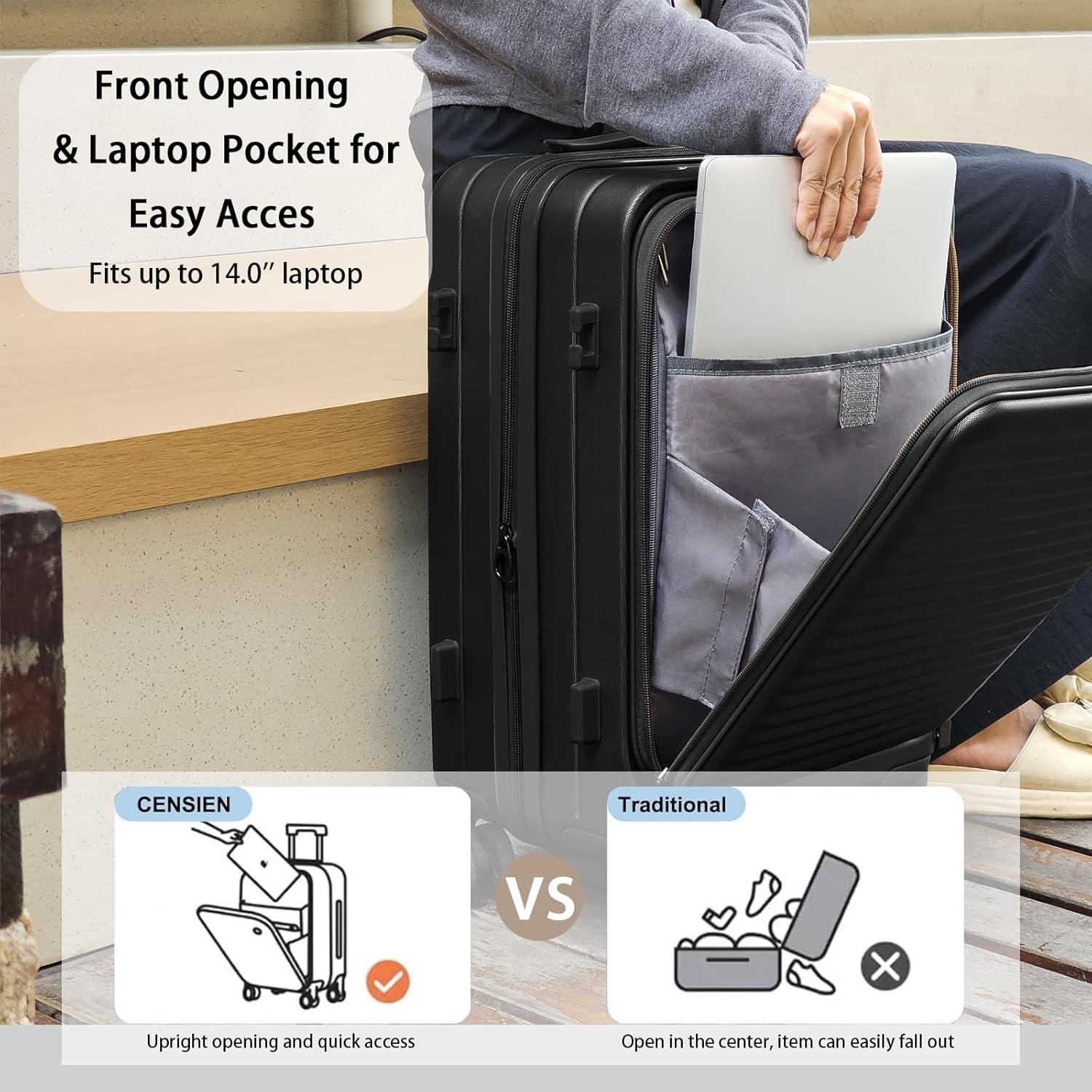 Maleta de Mano Expandible Kmvazcd 20" Negra con Ruedas y TSA