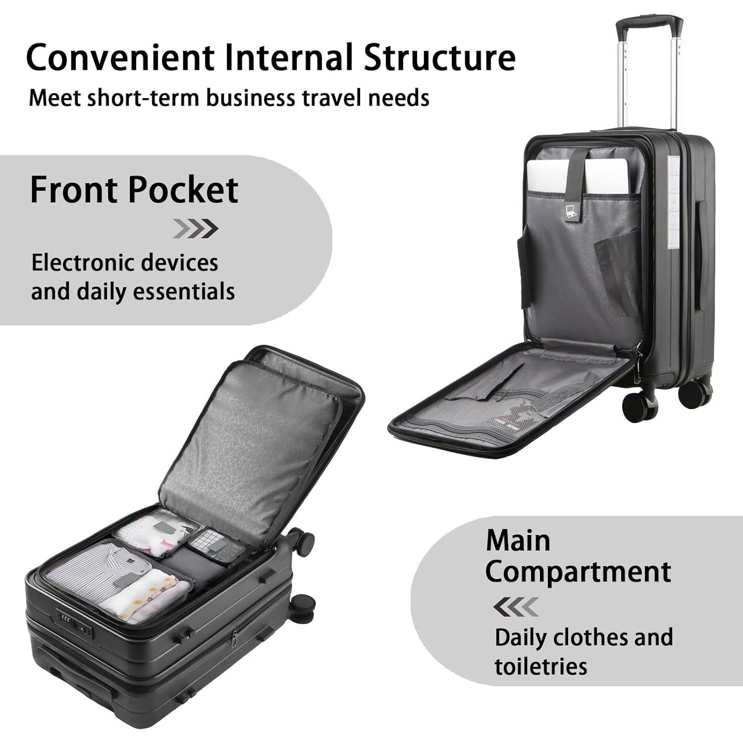 Maleta de Mano Expandible Kmvazcd 20" Negra con Ruedas y TSA