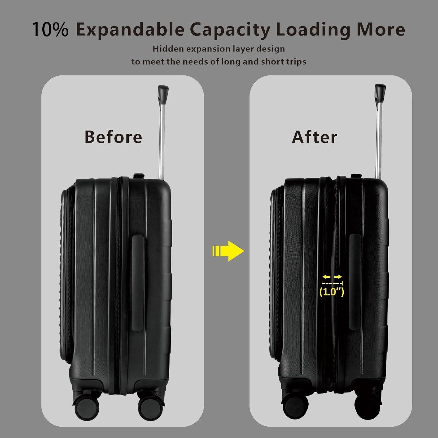 Maleta de Mano Expandible Kmvazcd 20" Negra con Ruedas y TSA