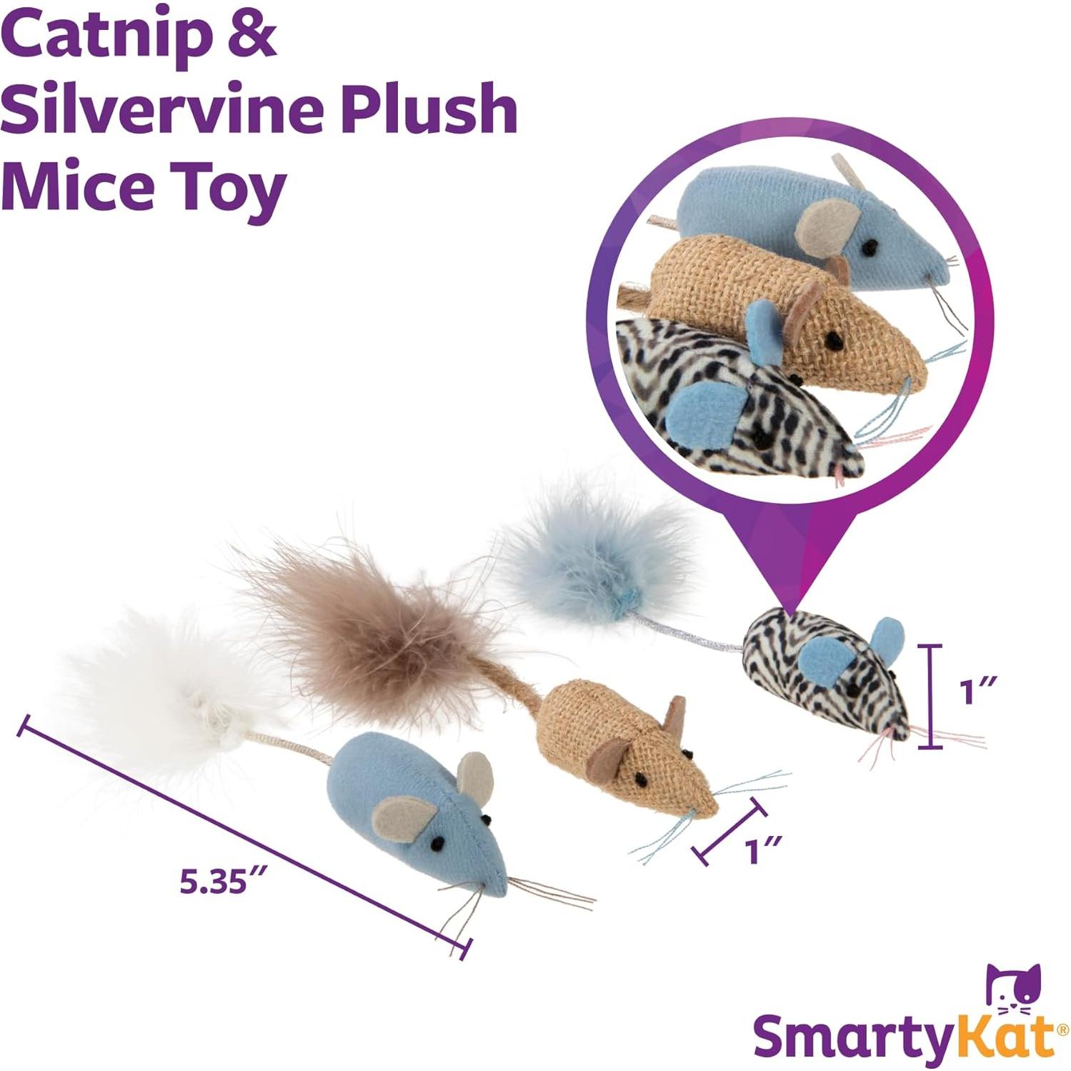 Juguetes de Ratón de Felpa SmartyKat - Paquete de 3 con Catnip