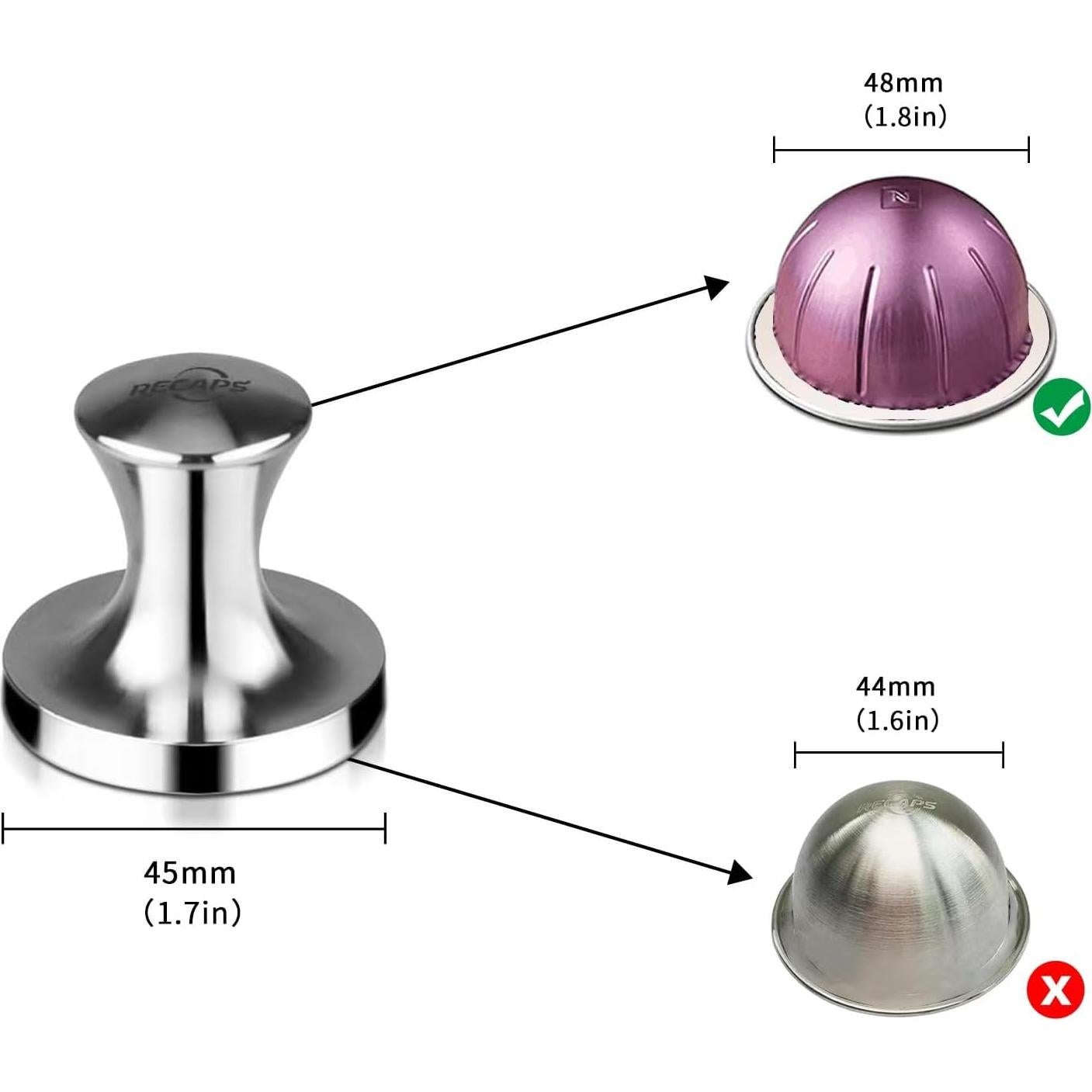 Tamper de Café RECAPS Acero Inoxidable 45mm para Nespresso