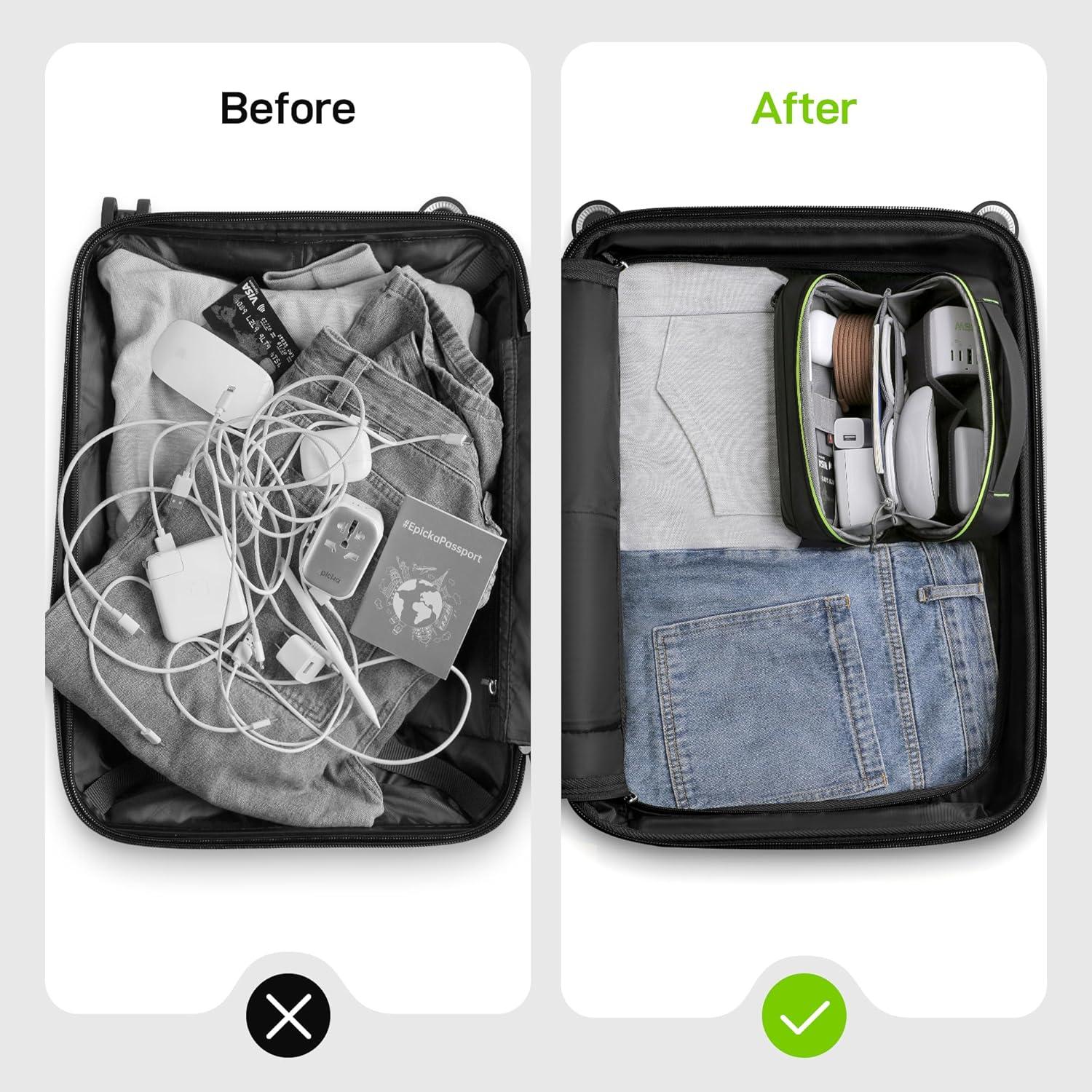 Organizador de Cables EPICKA Negro - Estuche Impermeable 23x10x13cm