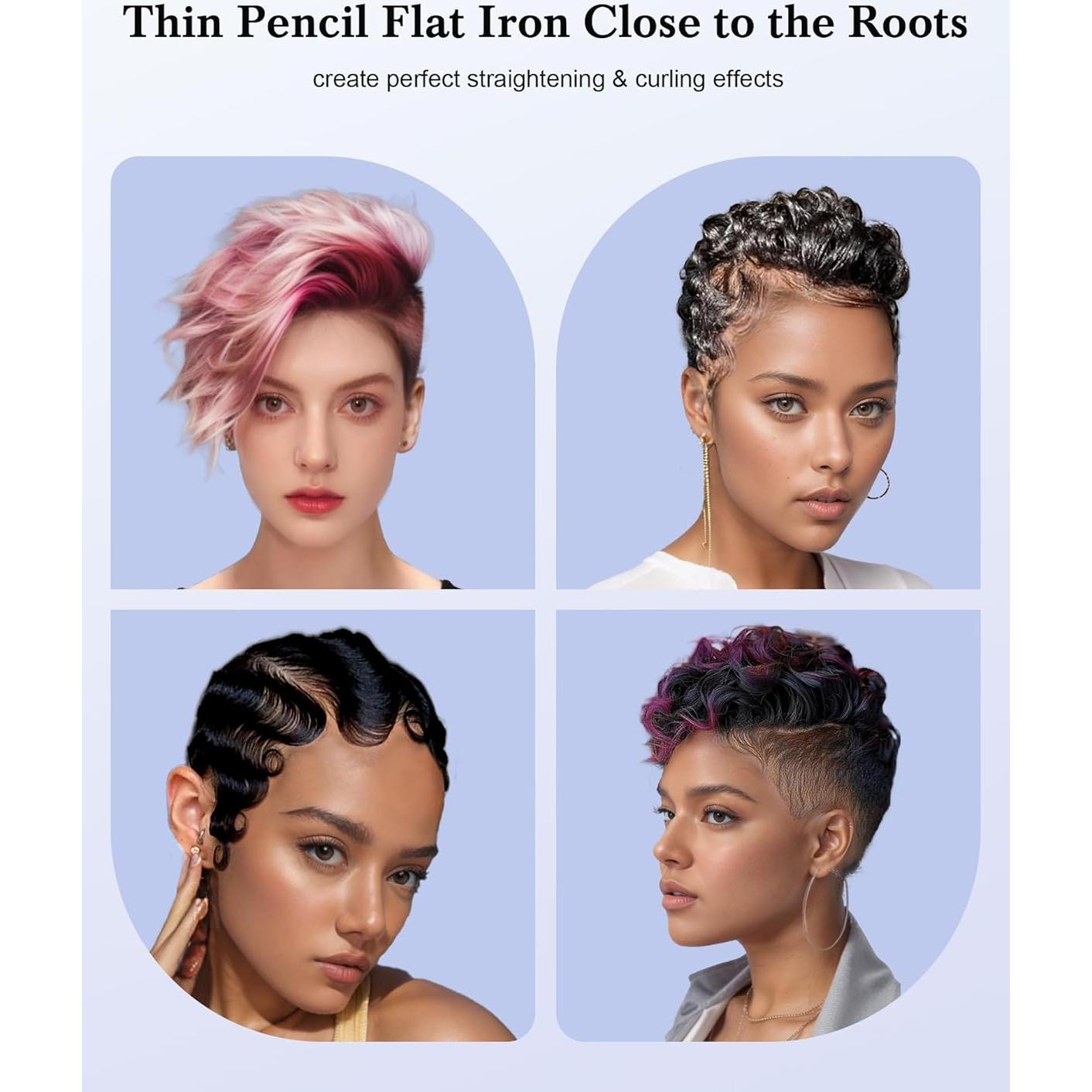 Plancha de Lápiz MELYDO 3/10" para Cabello Corto - Temperatura Ajustable