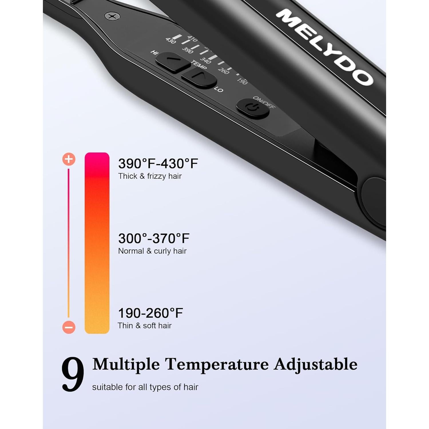 Plancha de Lápiz MELYDO 3/10" para Cabello Corto - Temperatura Ajustable