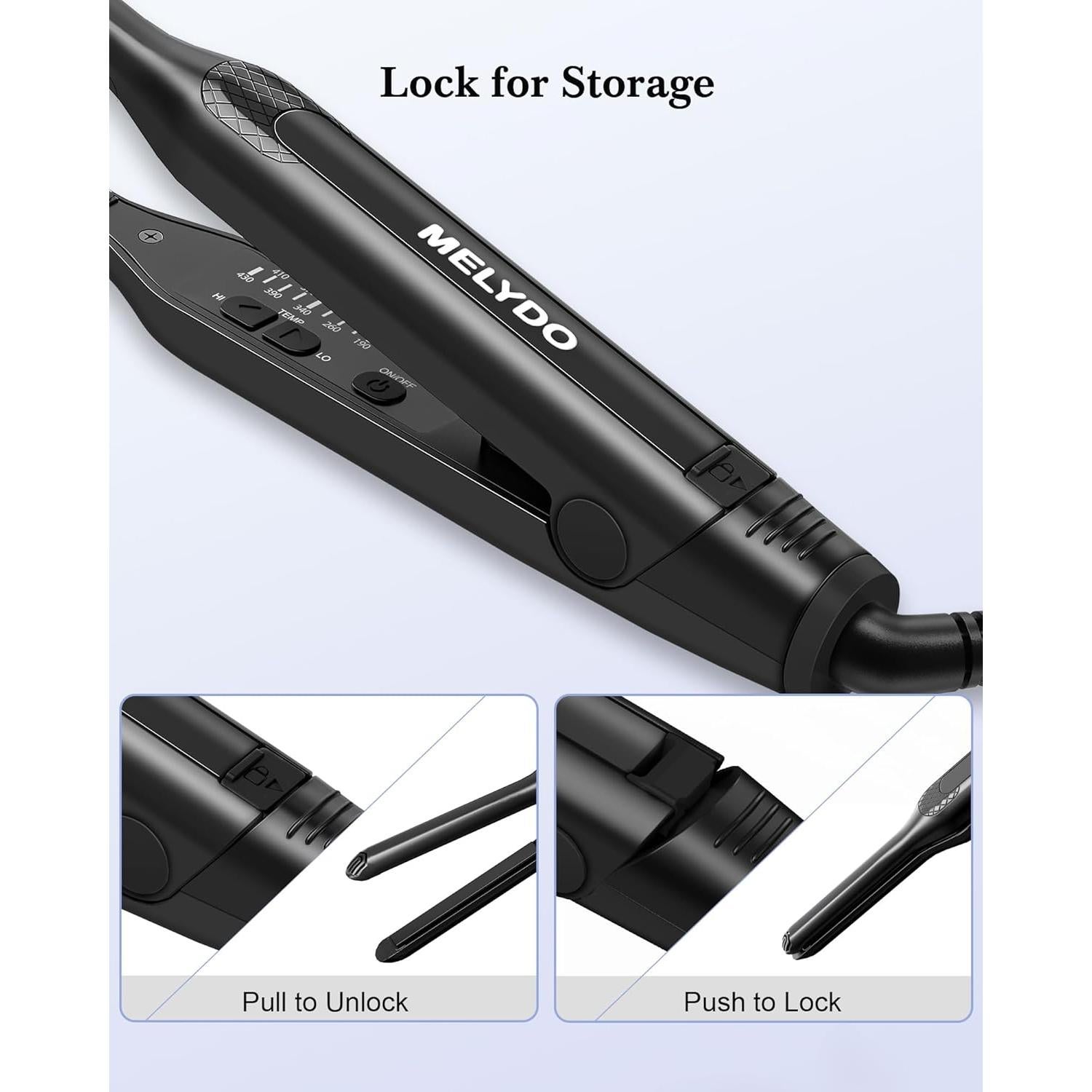 Plancha de Lápiz MELYDO 3/10" para Cabello Corto - Temperatura Ajustable