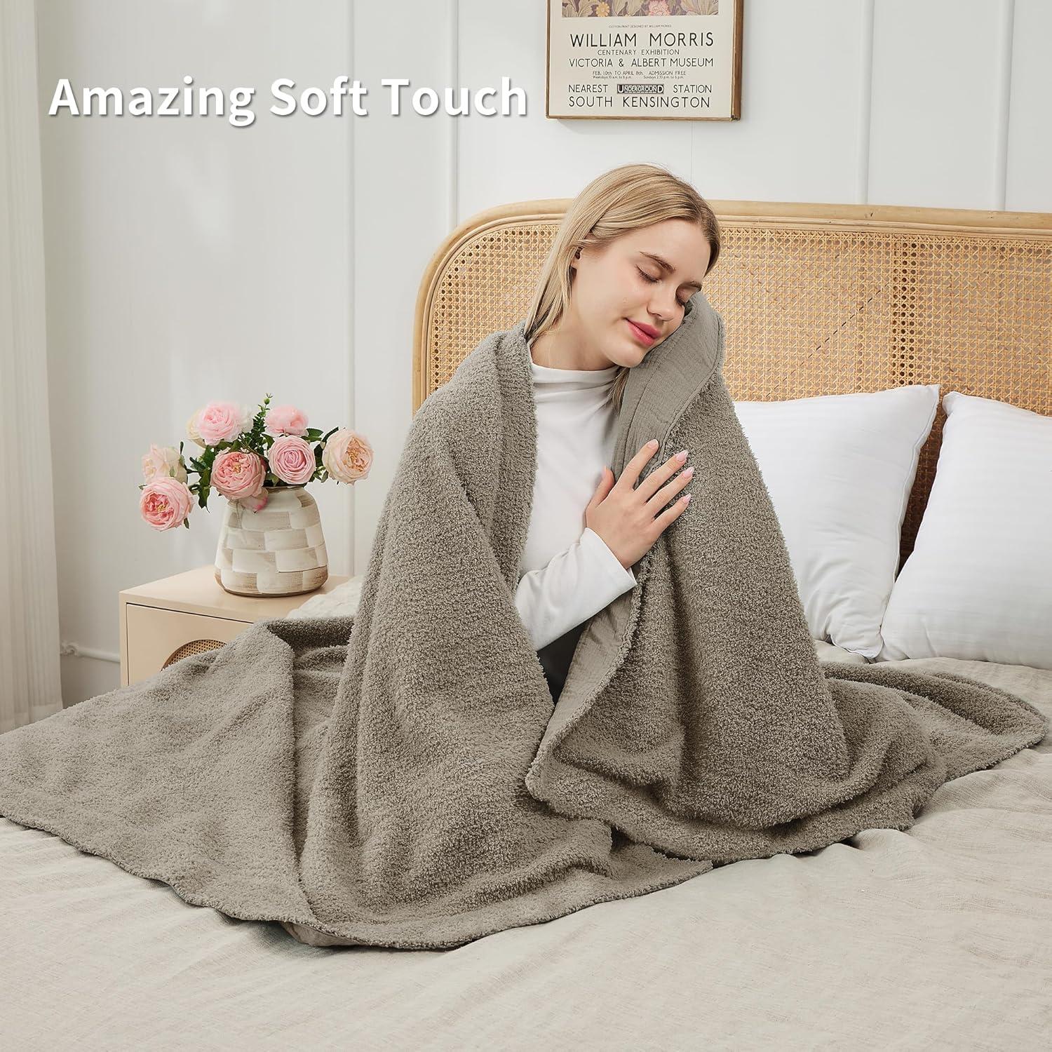 Manta JOOJA XL Reversible Suave Algodón Taupe 178x127 cm