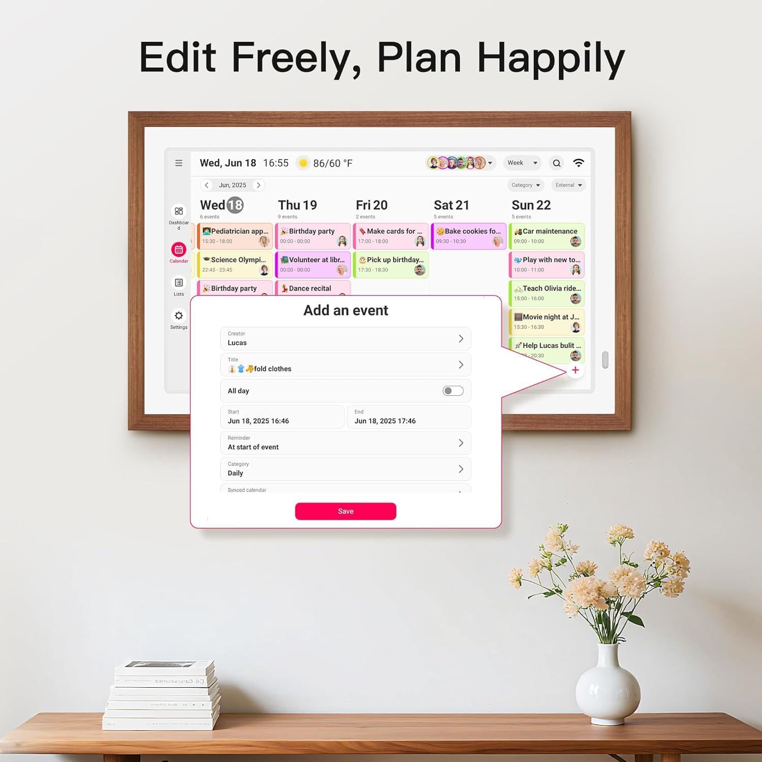 Calendario Digital Interactivo BIGASUO 21.5" Wi-Fi Tono Madera