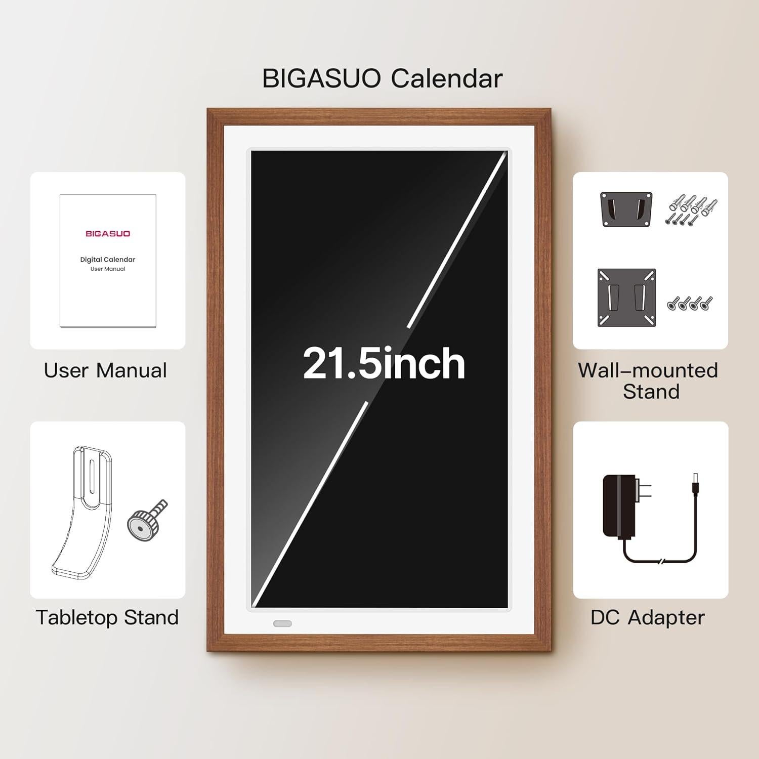 Calendario Digital Interactivo BIGASUO 21.5" Wi-Fi Tono Madera