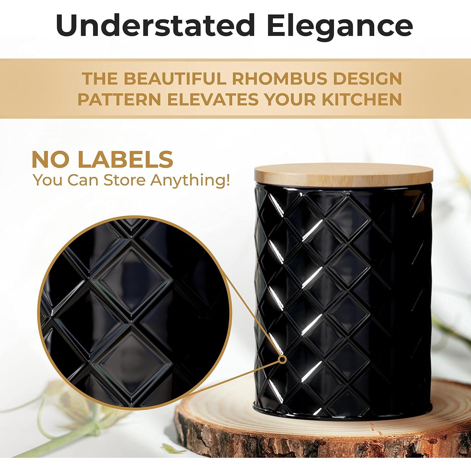 Conjunto de 4 Latas de Metal Negro Pebble & Stem Herméticas