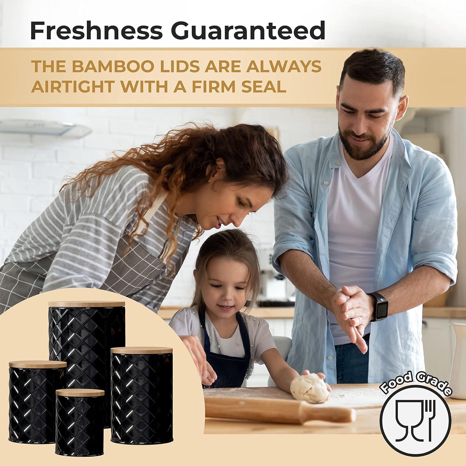 Conjunto de 4 Latas de Metal Negro Pebble & Stem Herméticas