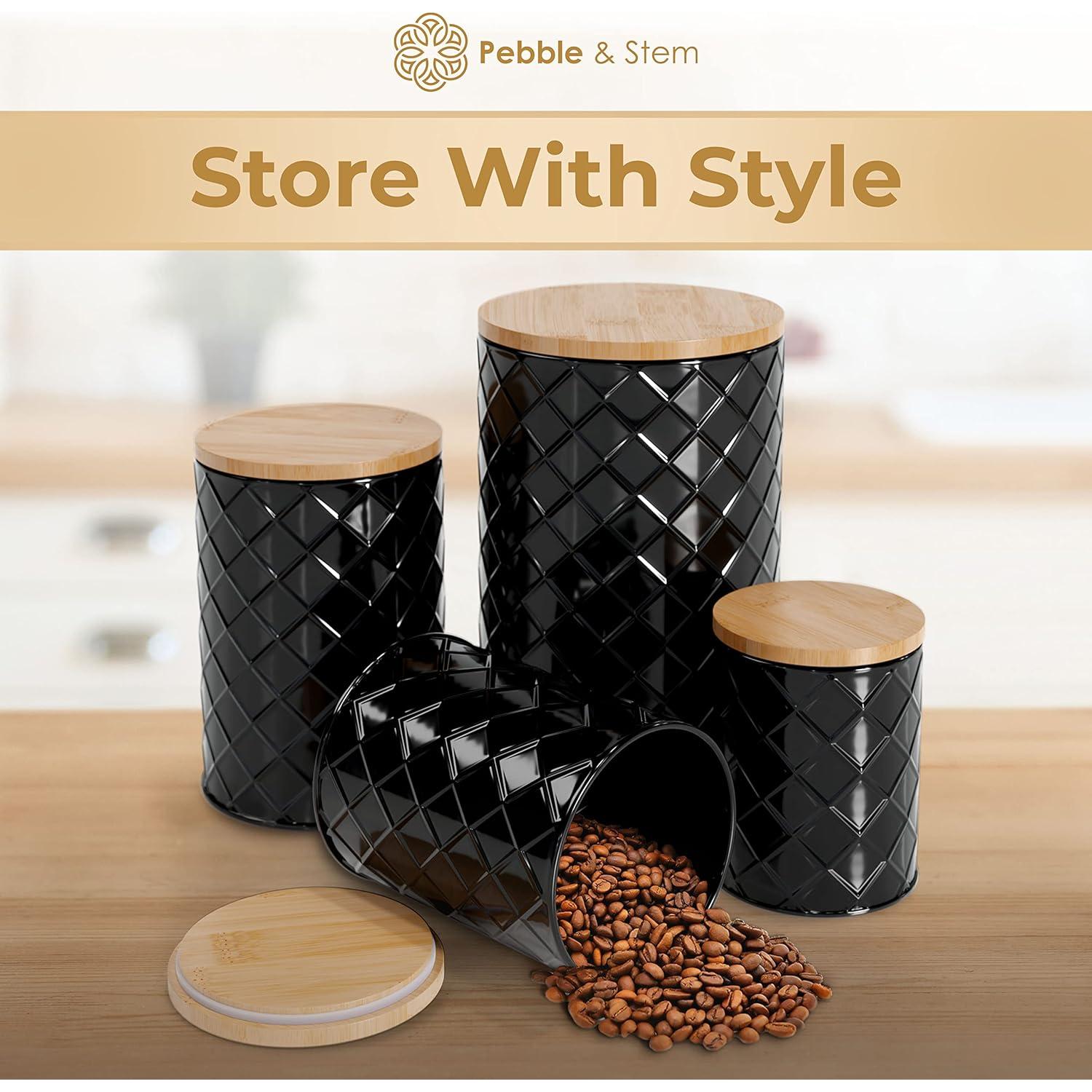 Conjunto de 4 Latas de Metal Negro Pebble & Stem Herméticas