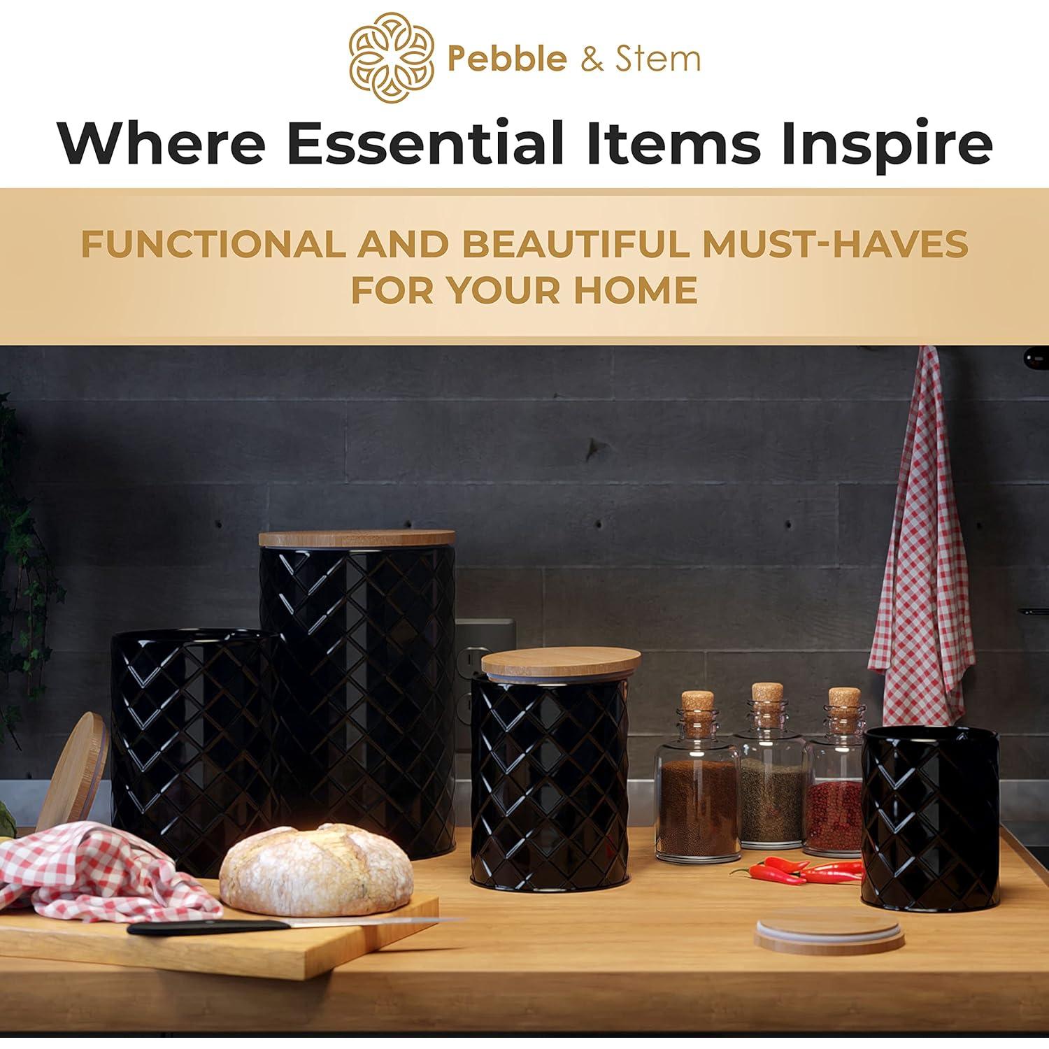 Conjunto de 4 Latas de Metal Negro Pebble & Stem Herméticas