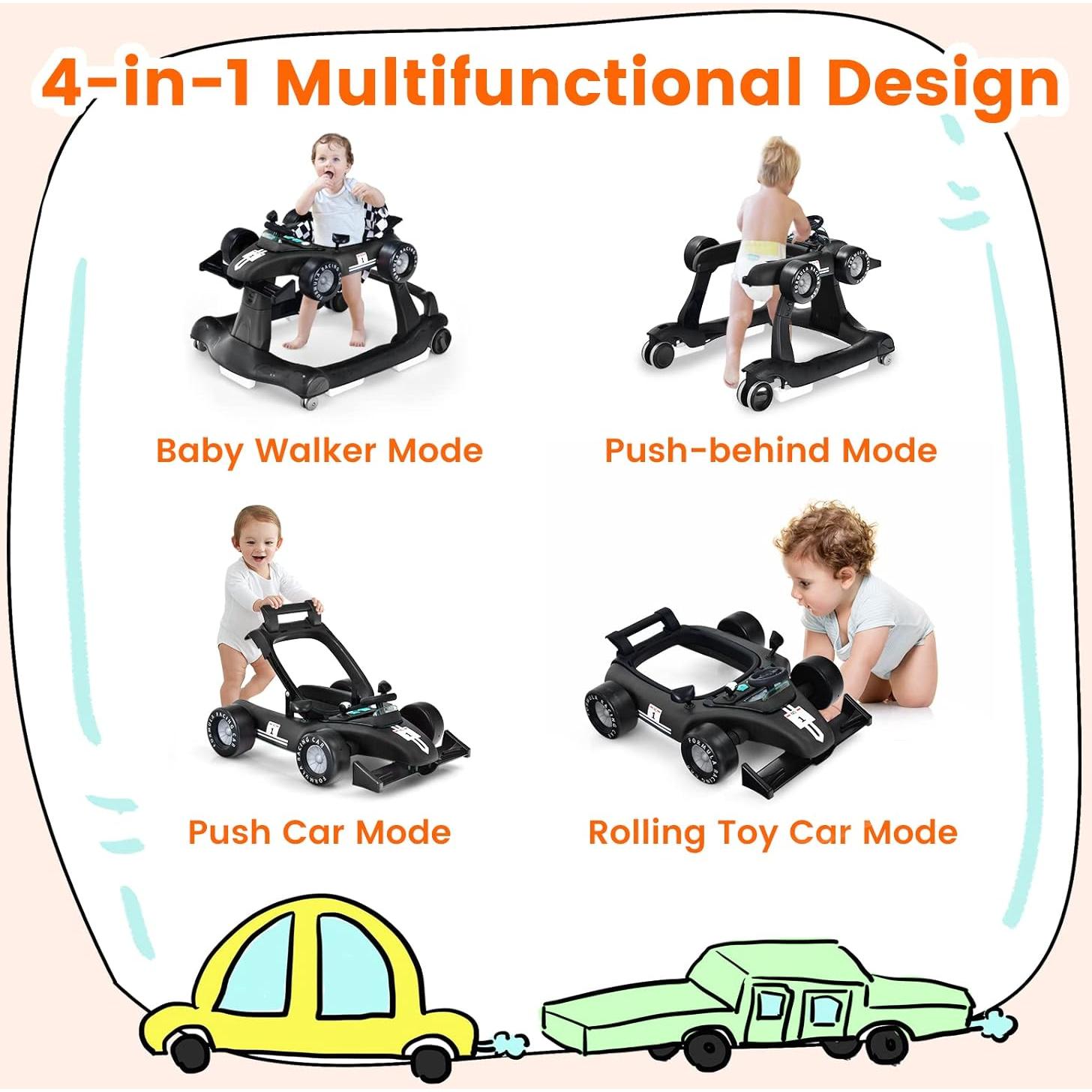 Andador 4-en-1 HONEY JOY para Bebés Ajustable Negro