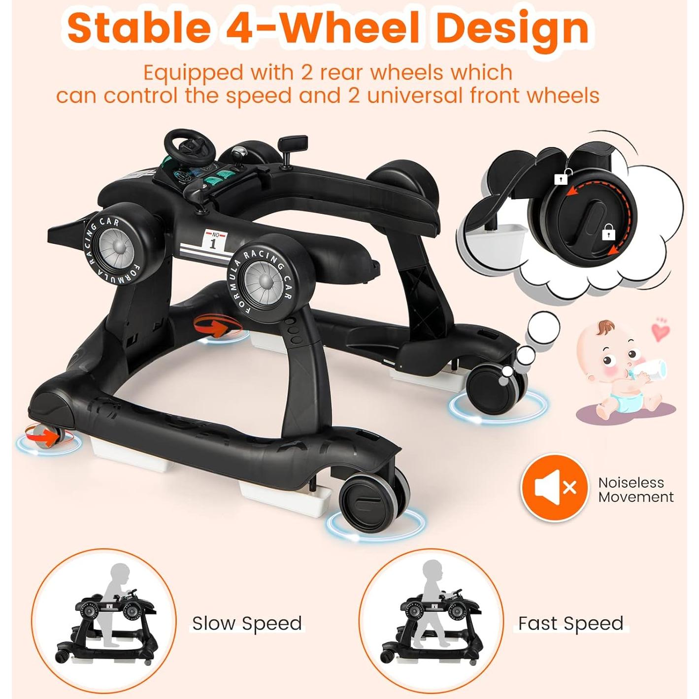 Andador 4-en-1 HONEY JOY para Bebés Ajustable Negro