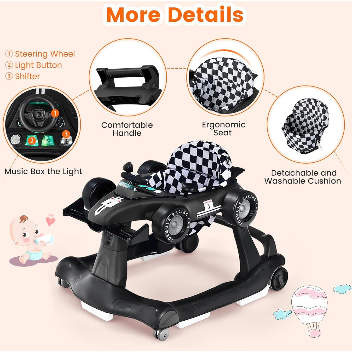 Andador 4-en-1 HONEY JOY para Bebés Ajustable Negro