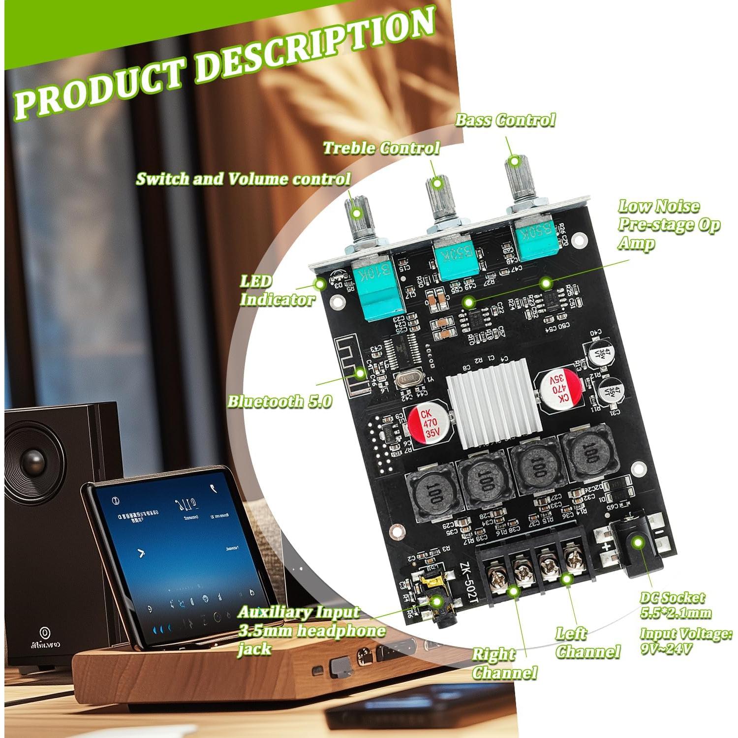 Placa Amplificadora Bluetooth EPLZON ZK-502T 50W+50W 2.0