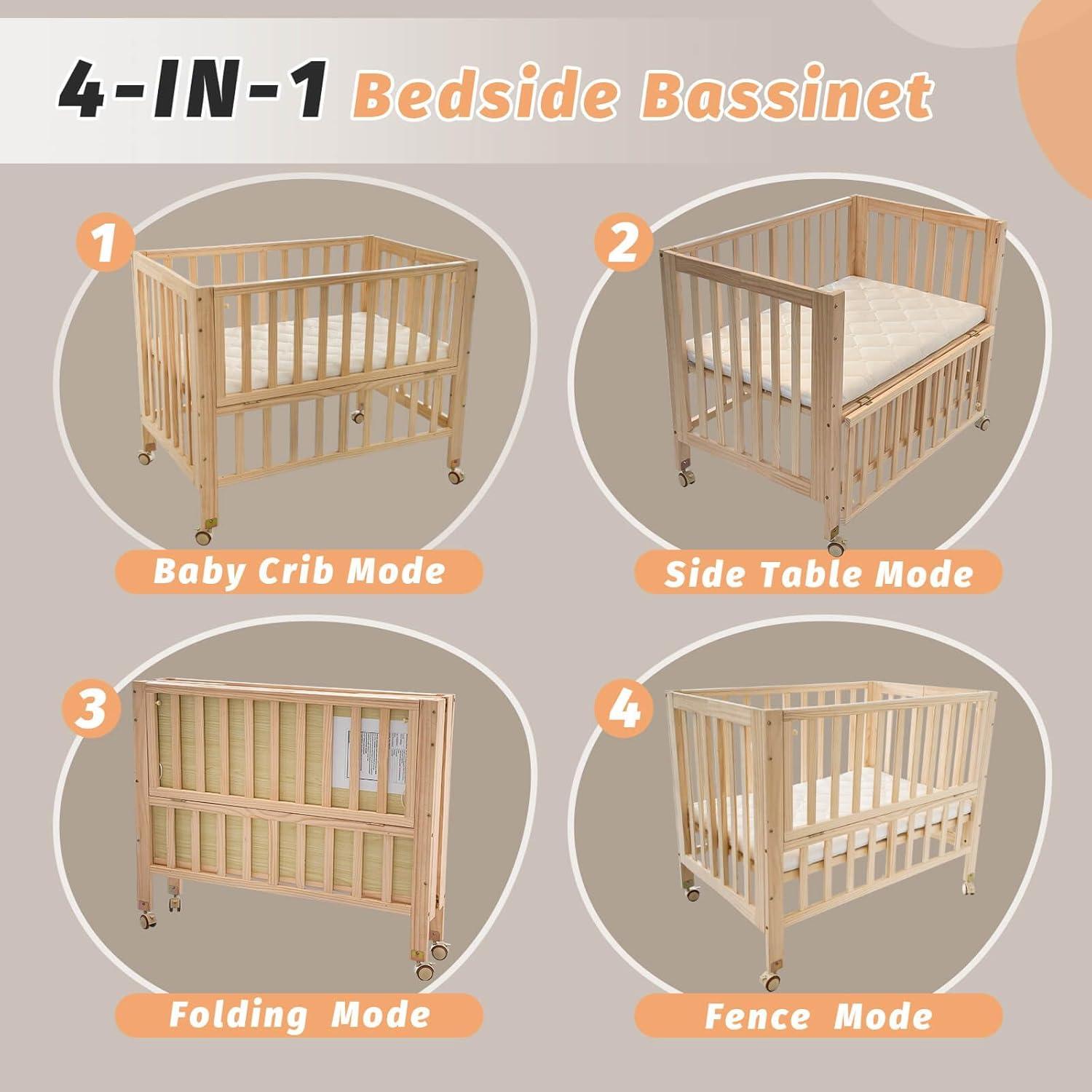 Cuna Plegable 4 en 1 Flwrgirl de Madera de Pino con Colchón