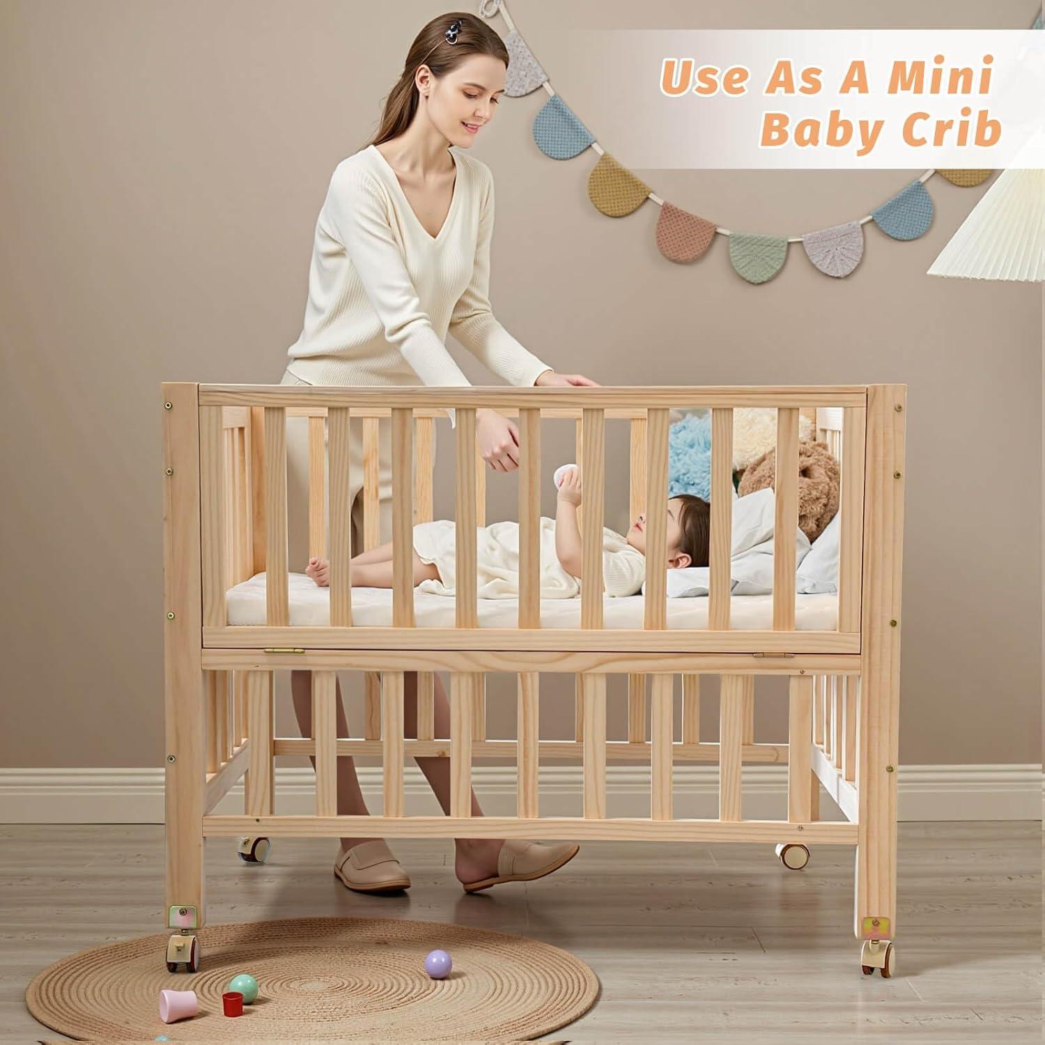 Cuna Plegable 4 en 1 Flwrgirl de Madera de Pino con Colchón