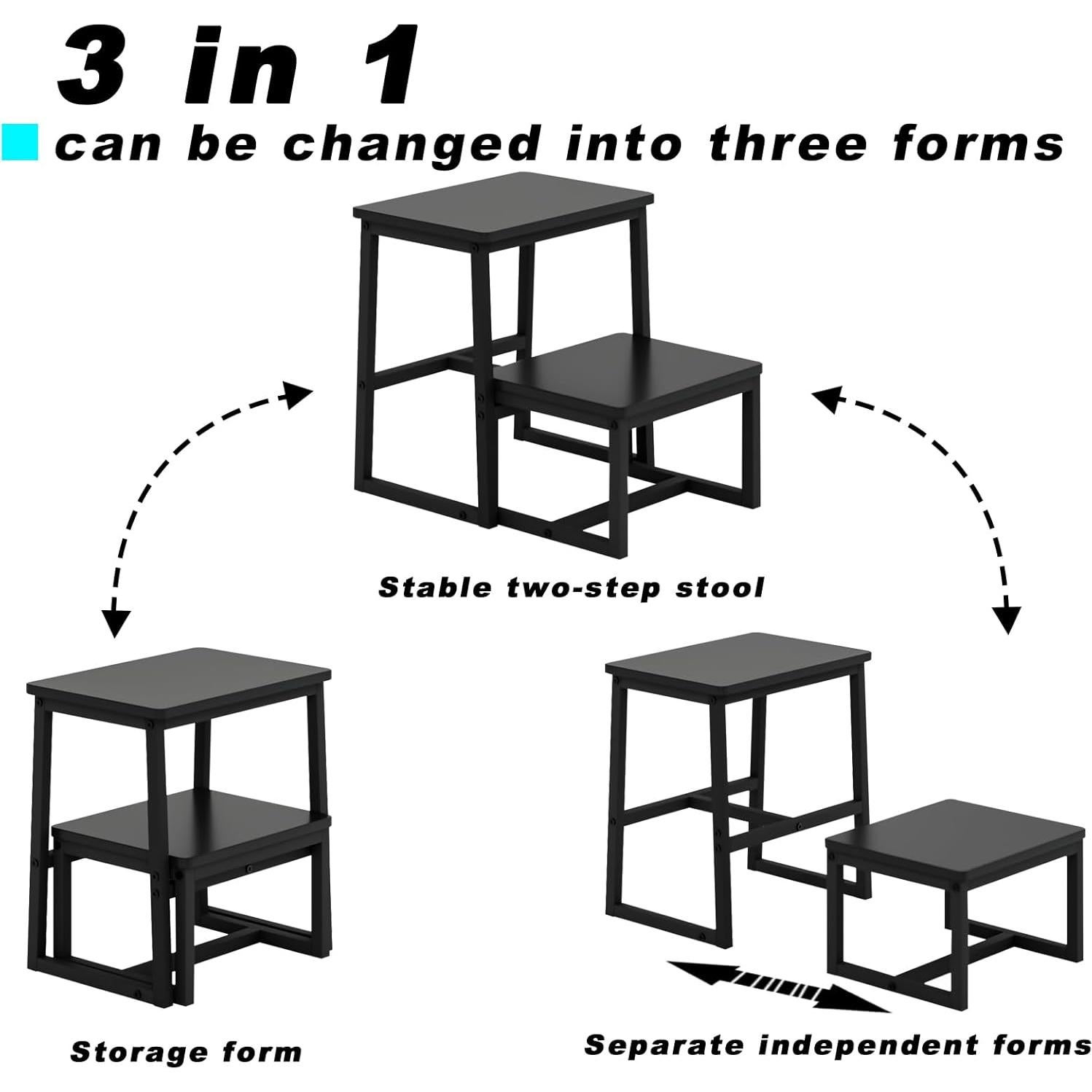Escalera 3 en 1 iTsst de 2 pasos, soporte 227 kg, negra