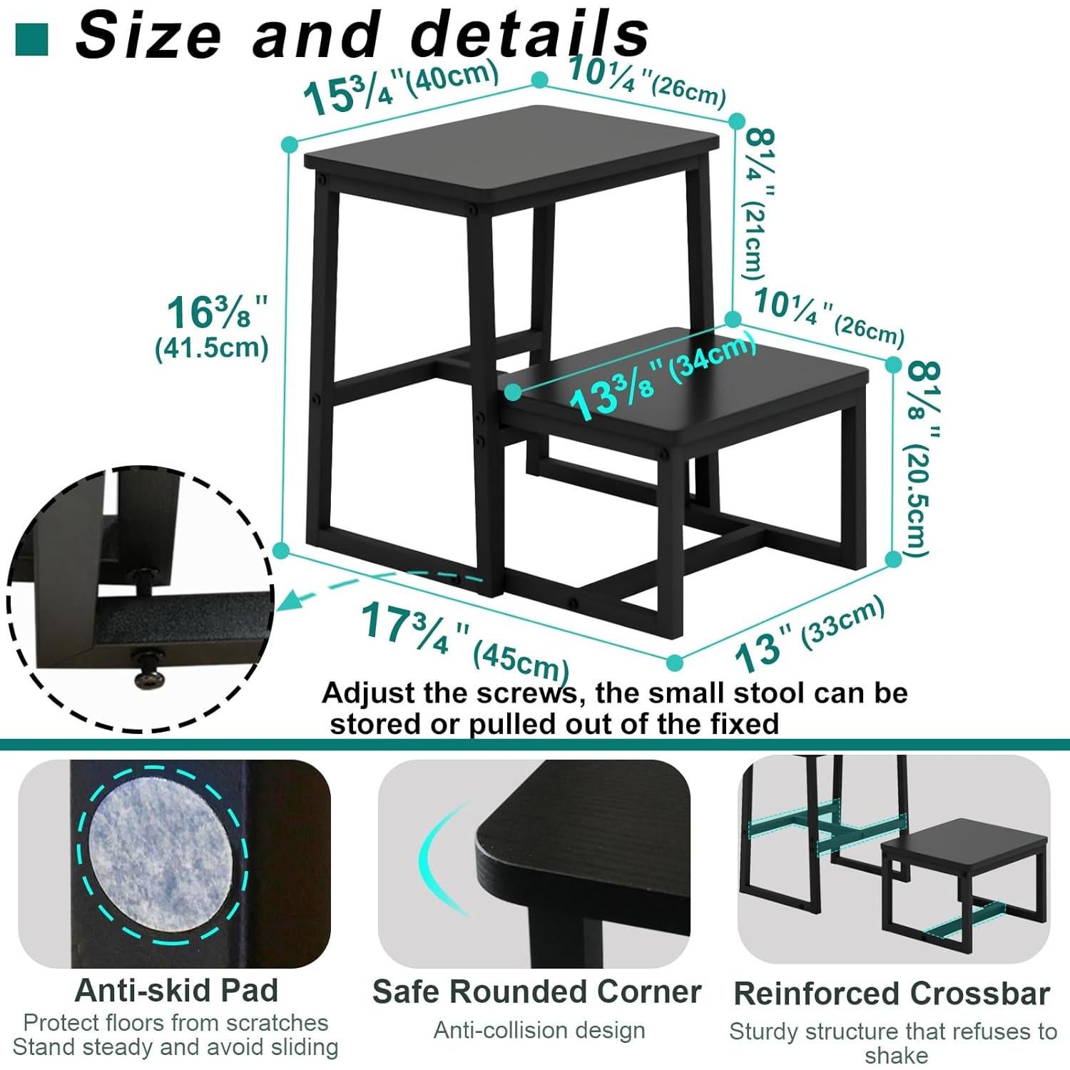 Escalera 3 en 1 iTsst de 2 pasos, soporte 227 kg, negra
