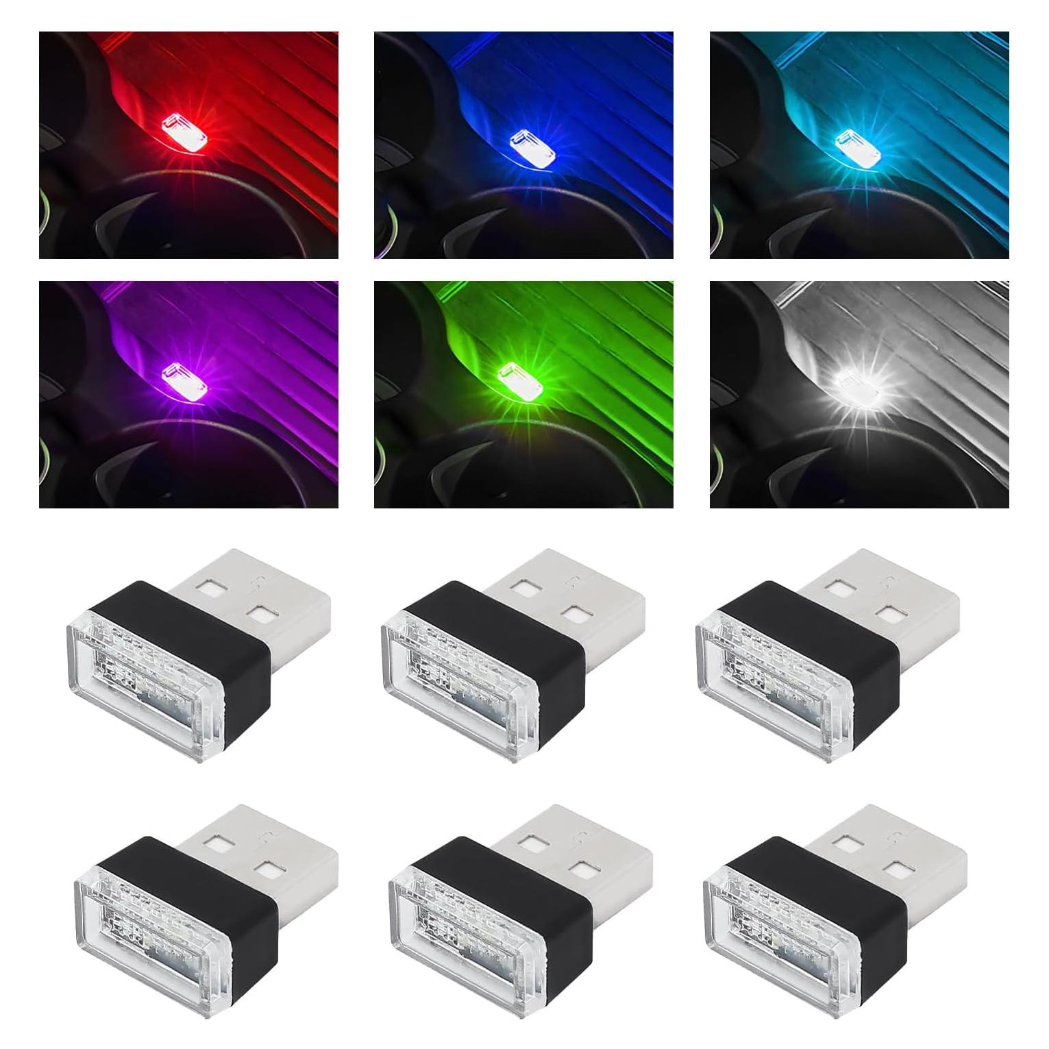 4 Lámparas LED Ambientales USB para Interior de Coche Yourkar