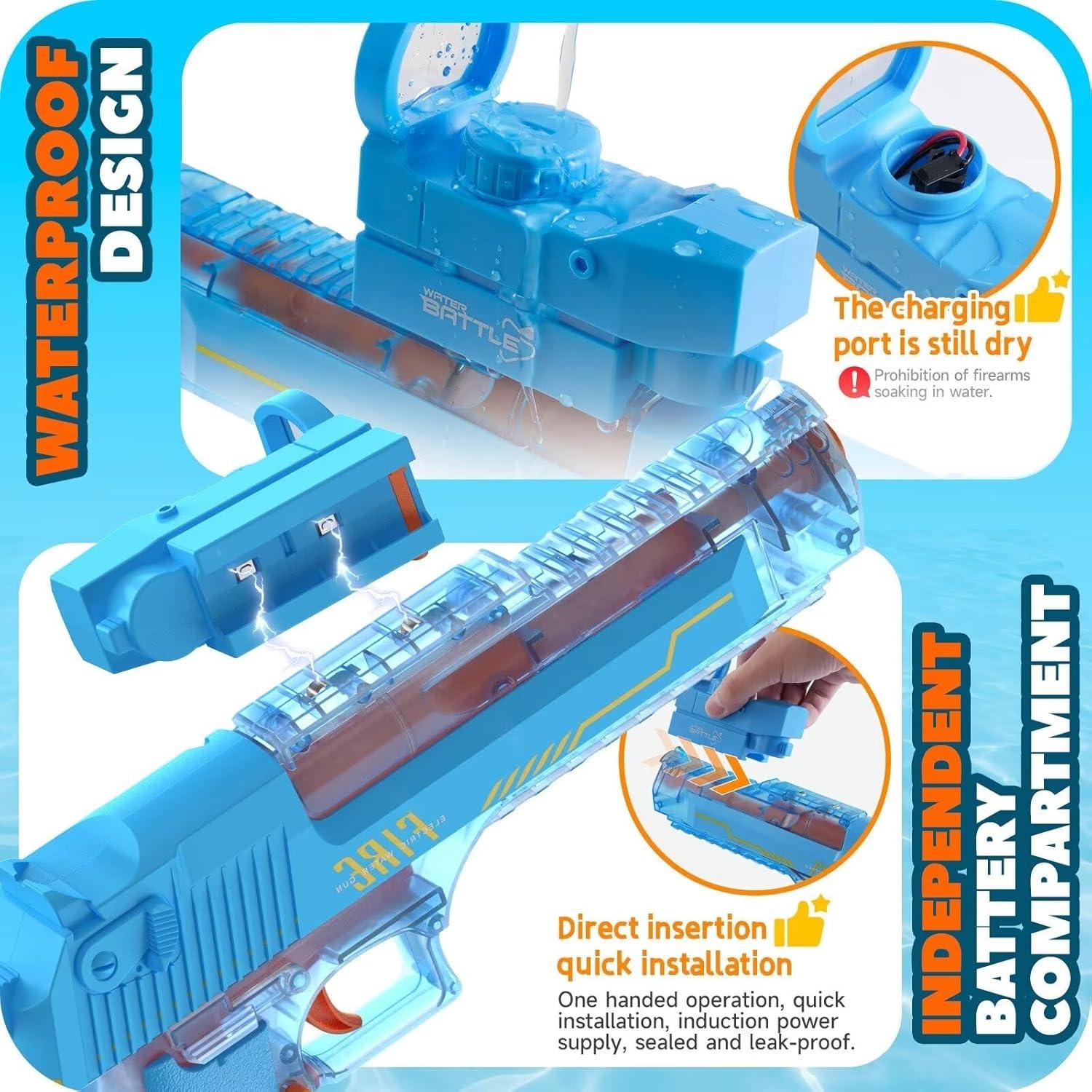 Pistola de Agua Eléctrica Coroiesty 500ml Doble Disparo Azul