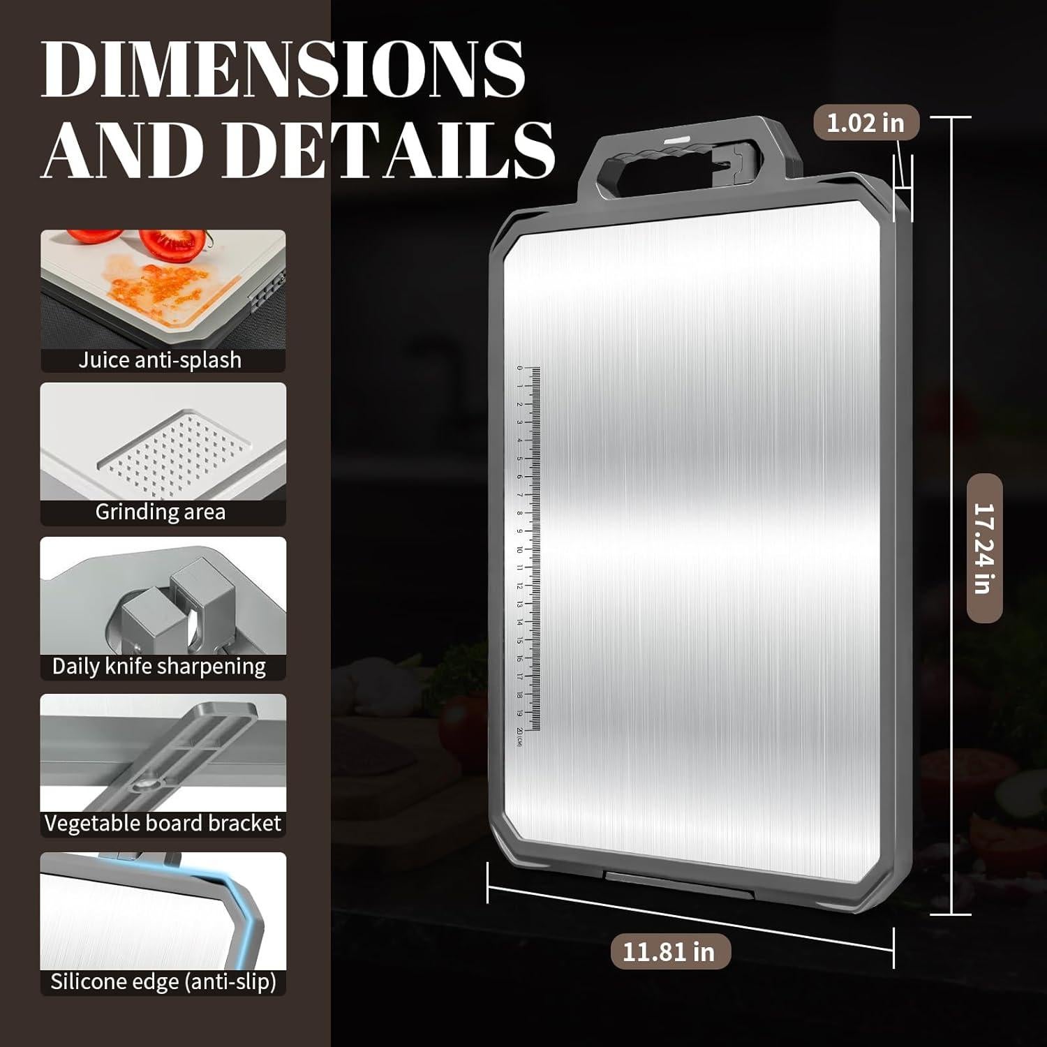 Tabla de Cortar Doble Cara IGOYE Acero Inoxidable 43.6x30.5 cm